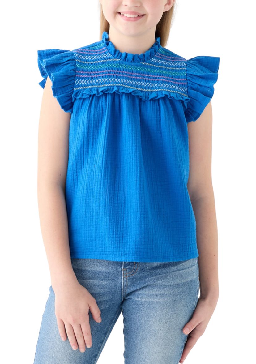 Girls 7-16 High Neck Ruffle Top