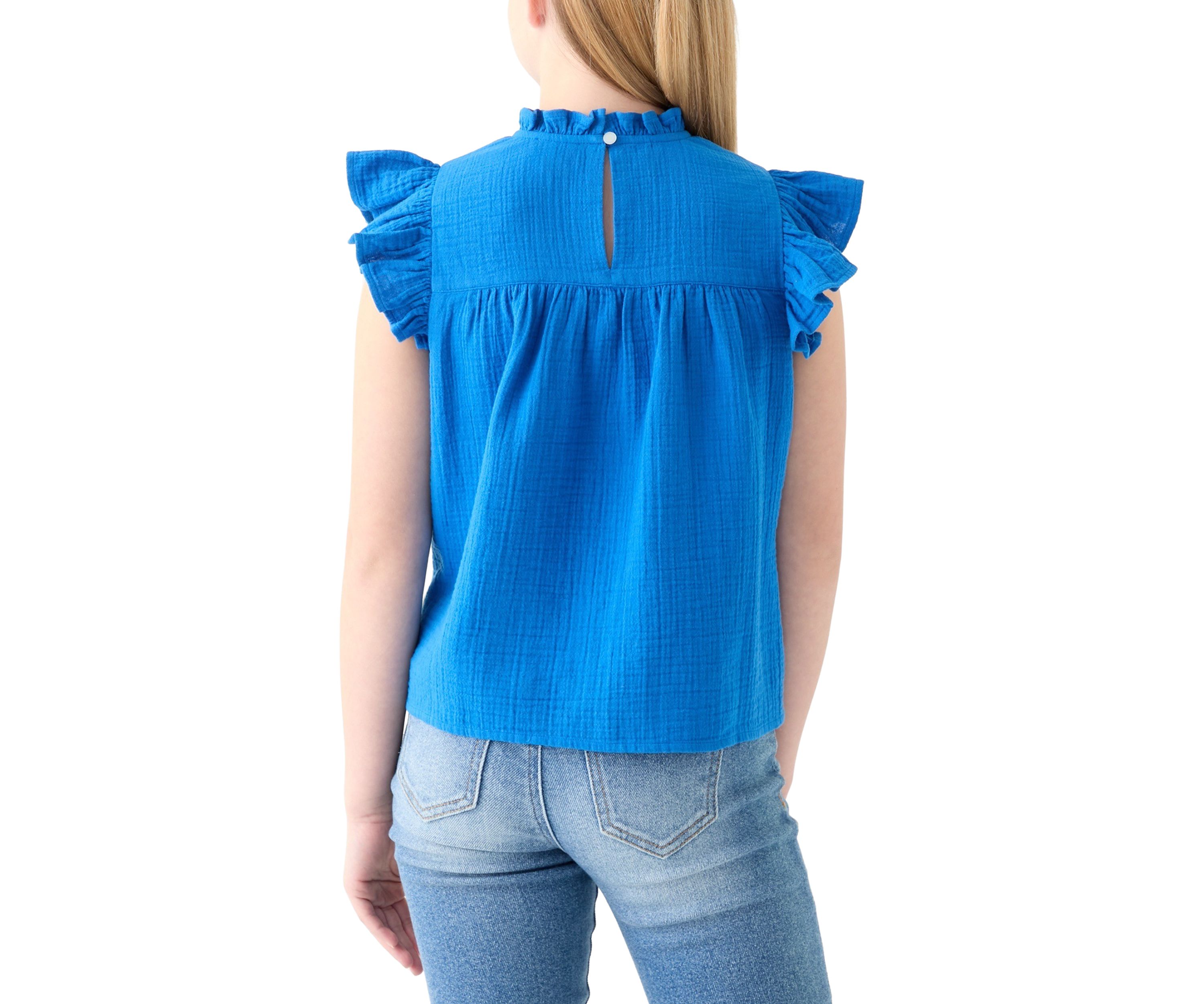 Girls 7-16 High Neck Ruffle Top