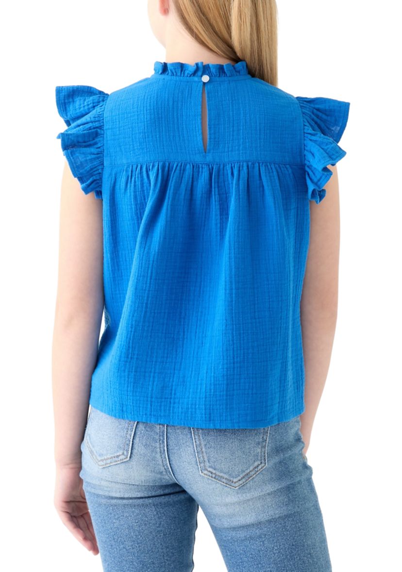 Girls 7-16 High Neck Ruffle Top