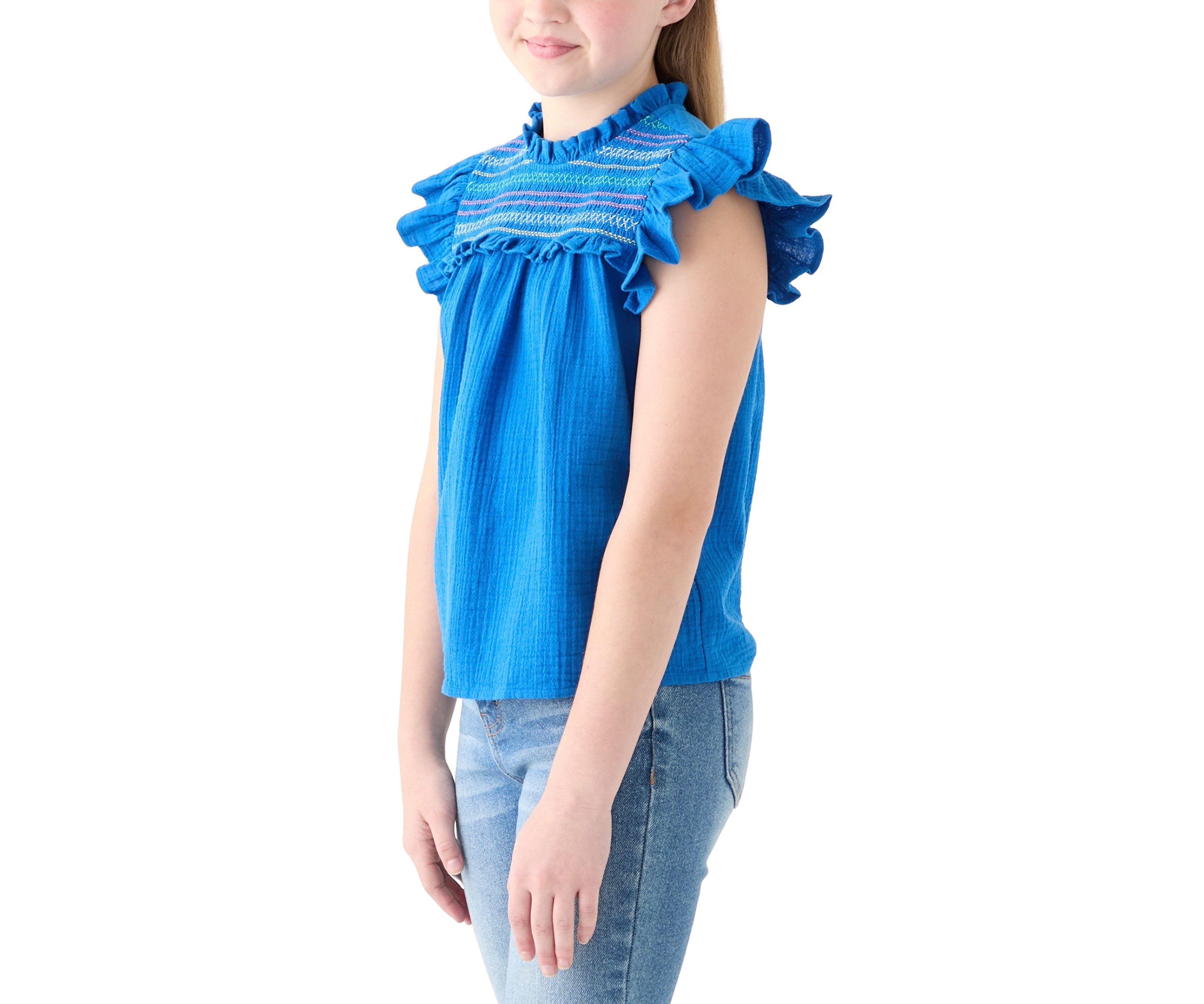 Girls 7-16 High Neck Ruffle Top