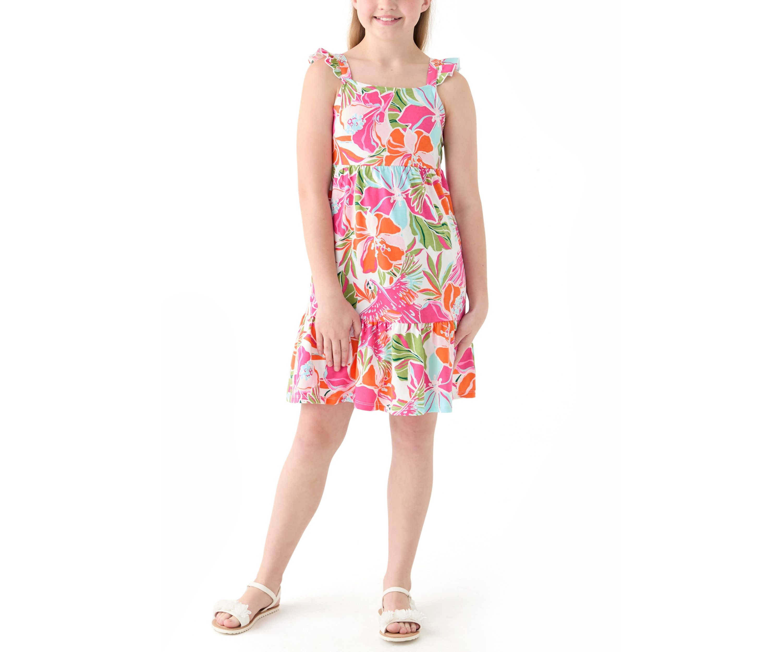 Girls 7-16 Printed Flutter Sleeve Dress