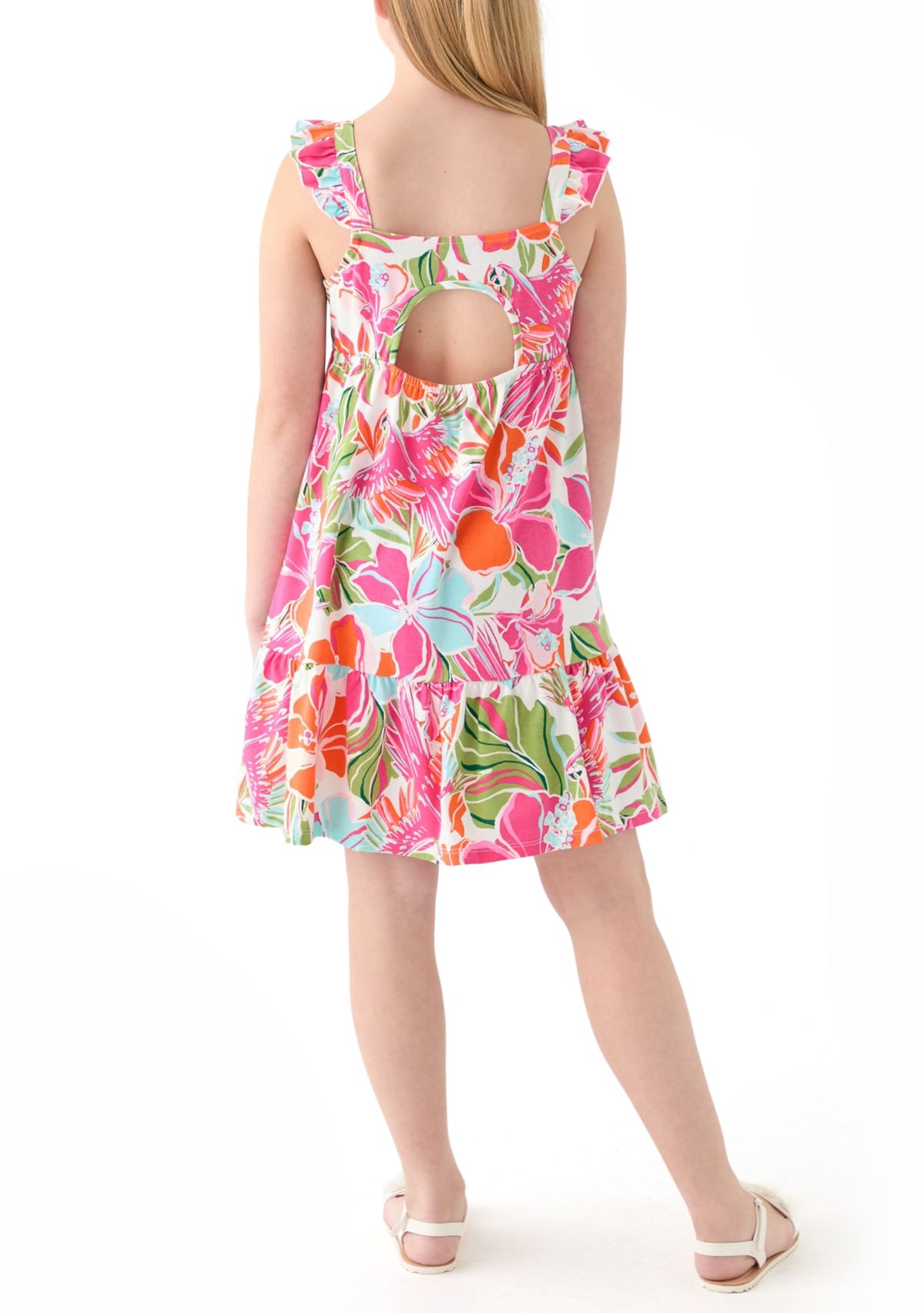 Girls 7-16 Printed Flutter Sleeve Dress