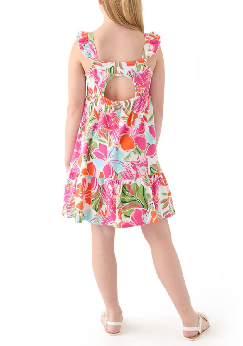 Girls 7-16 Printed Flutter Sleeve Dress