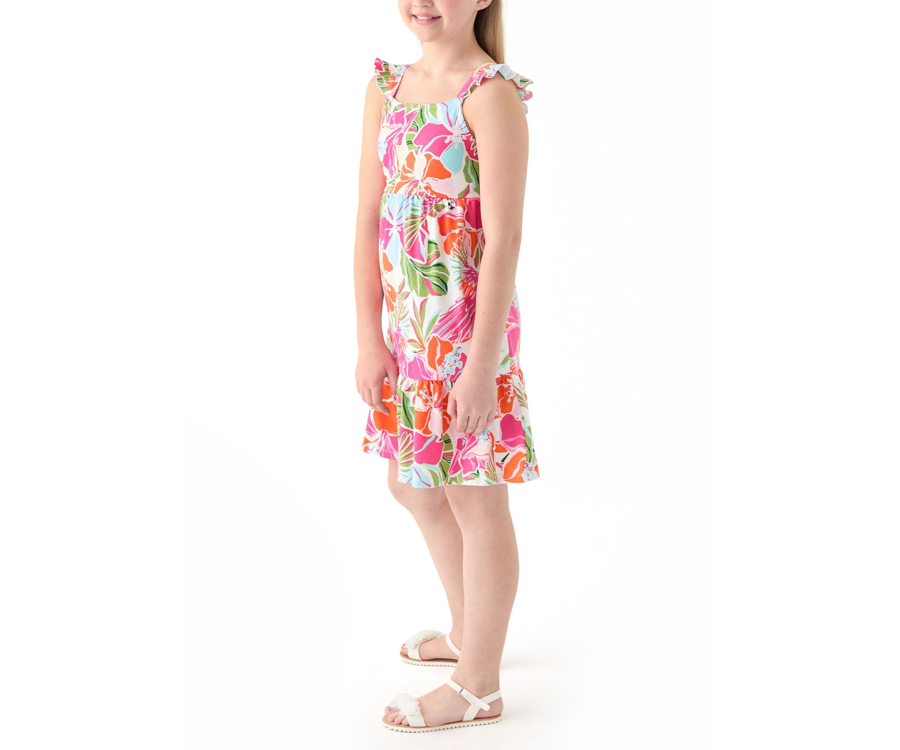 Girls 7-16 Printed Flutter Sleeve Dress
