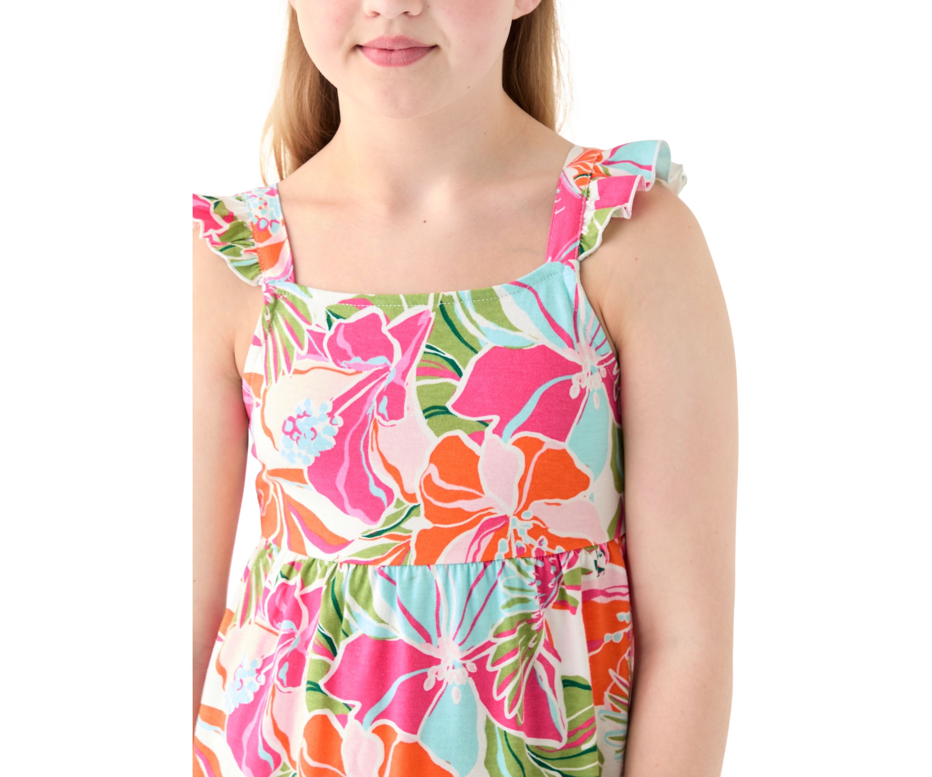 Girls 7-16 Printed Flutter Sleeve Dress