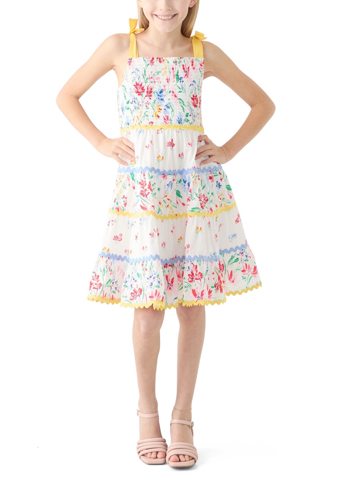 Girls 7-16 Bow Strap Patterned Dress 