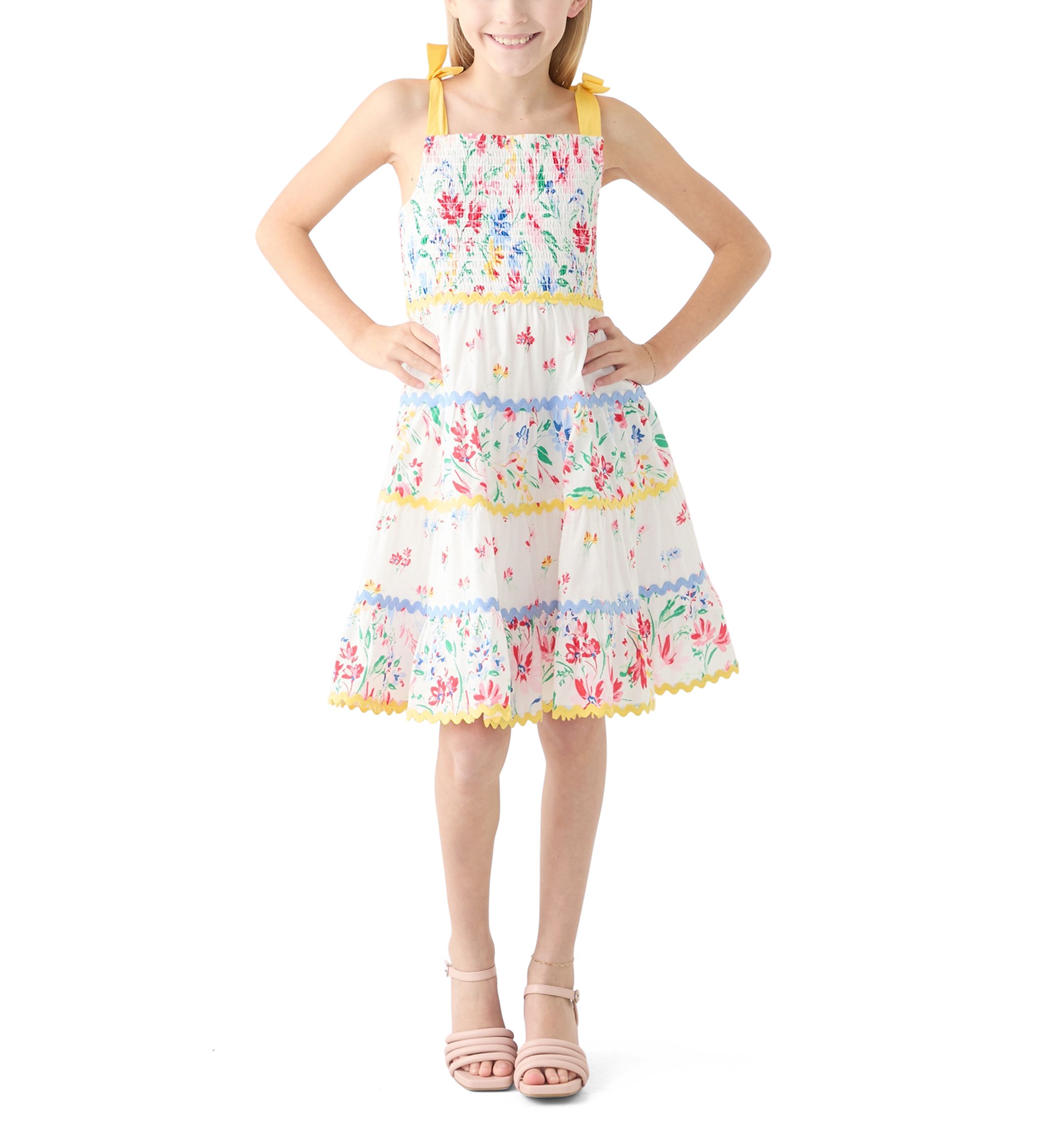 Girls 7-16 Bow Strap Patterned Dress 