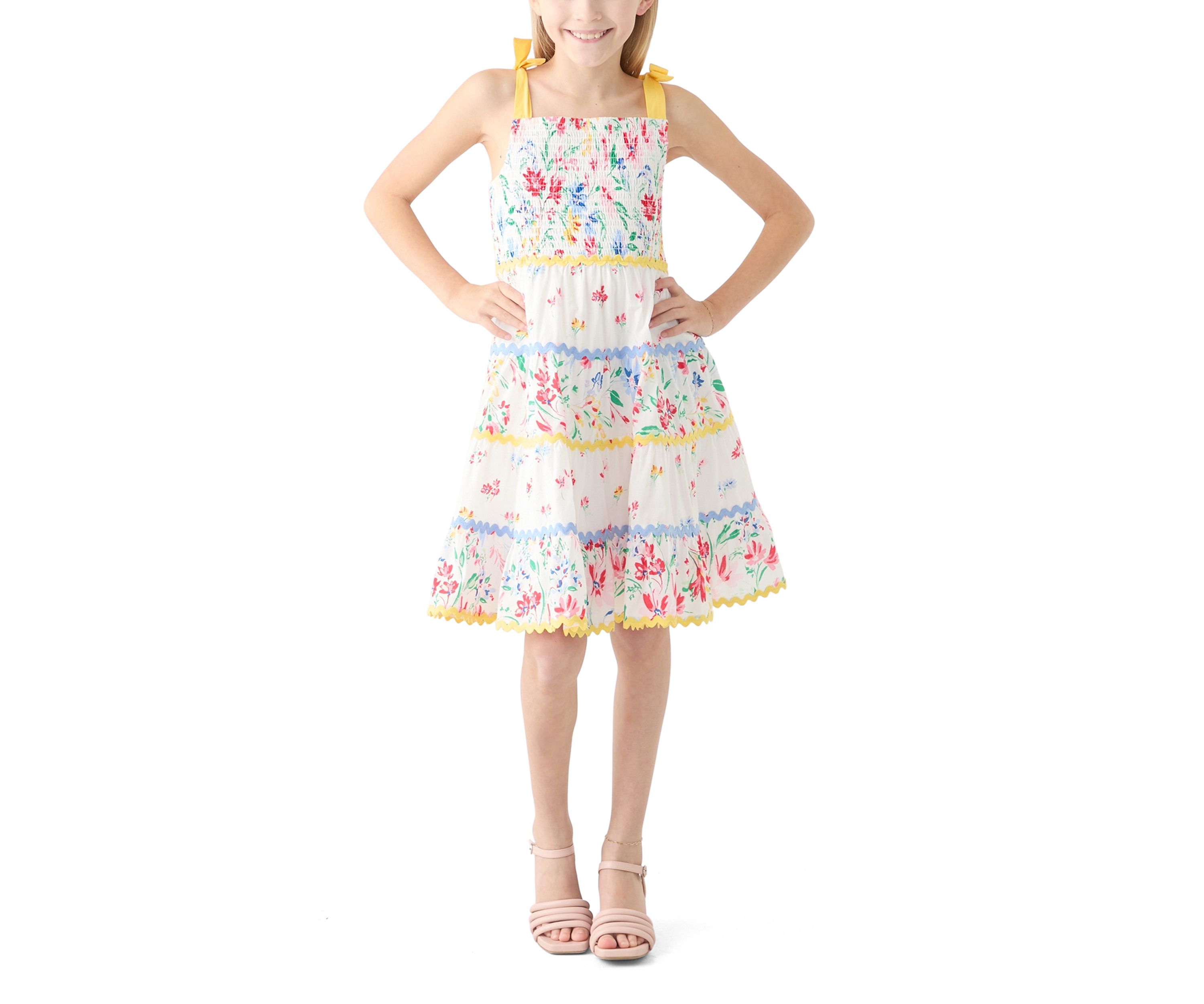 Girls 7-16 Bow Strap Patterned Dress 