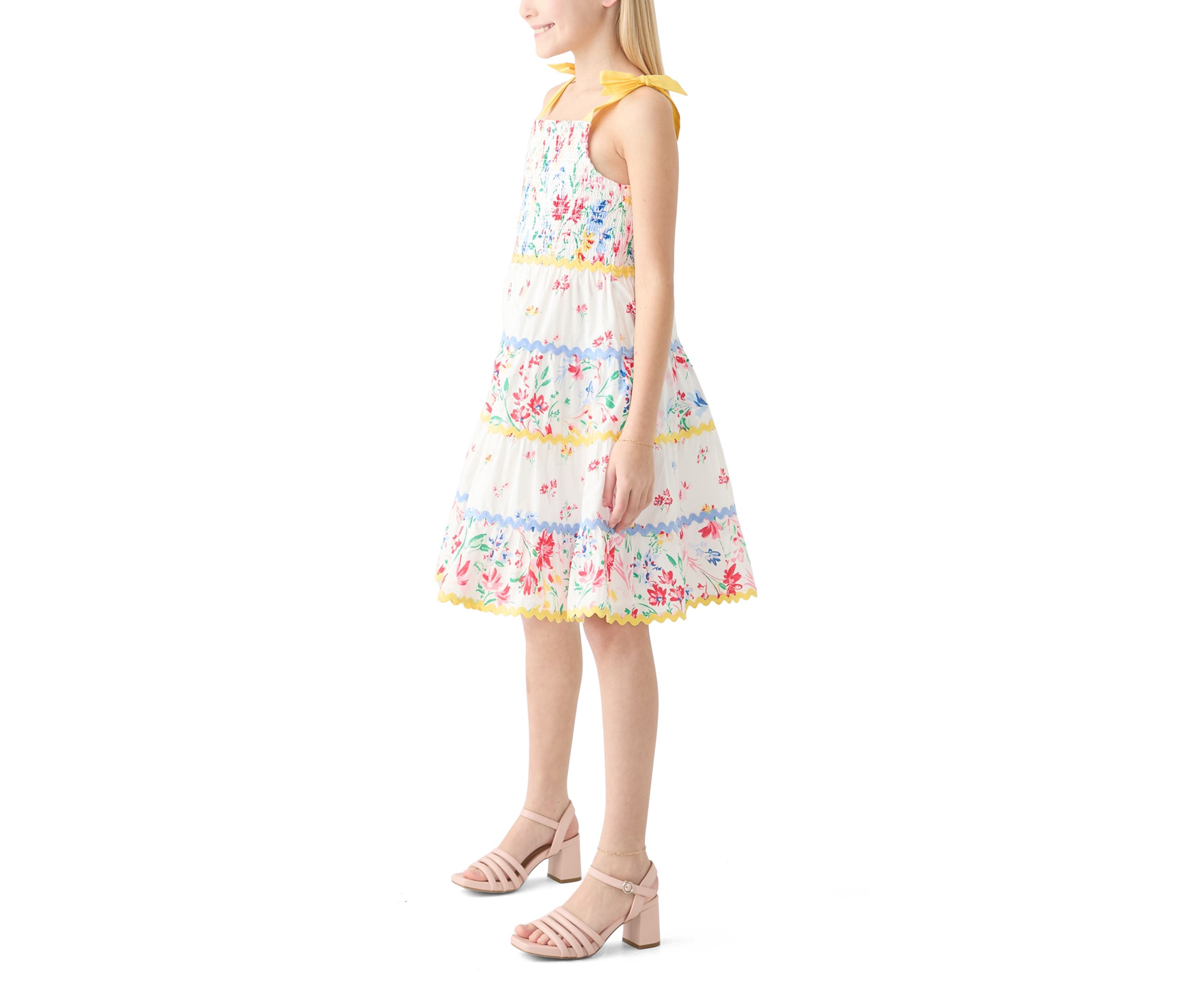 Girls 7-16 Bow Strap Patterned Dress 