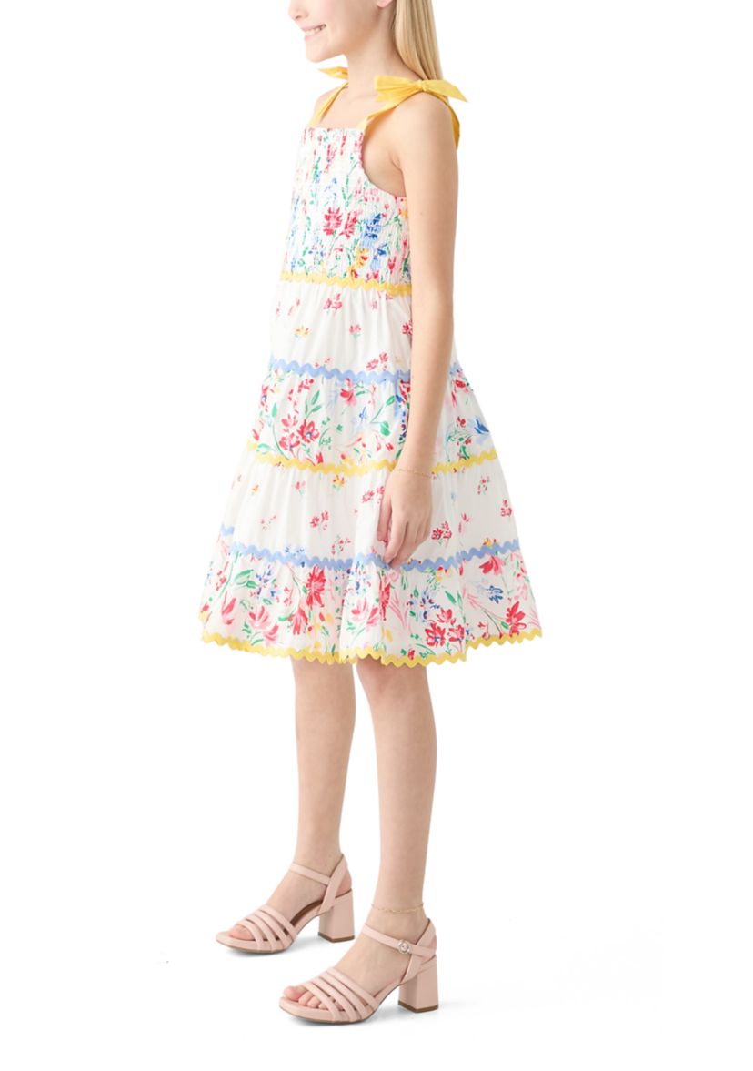 Girls 7-16 Bow Strap Patterned Dress 