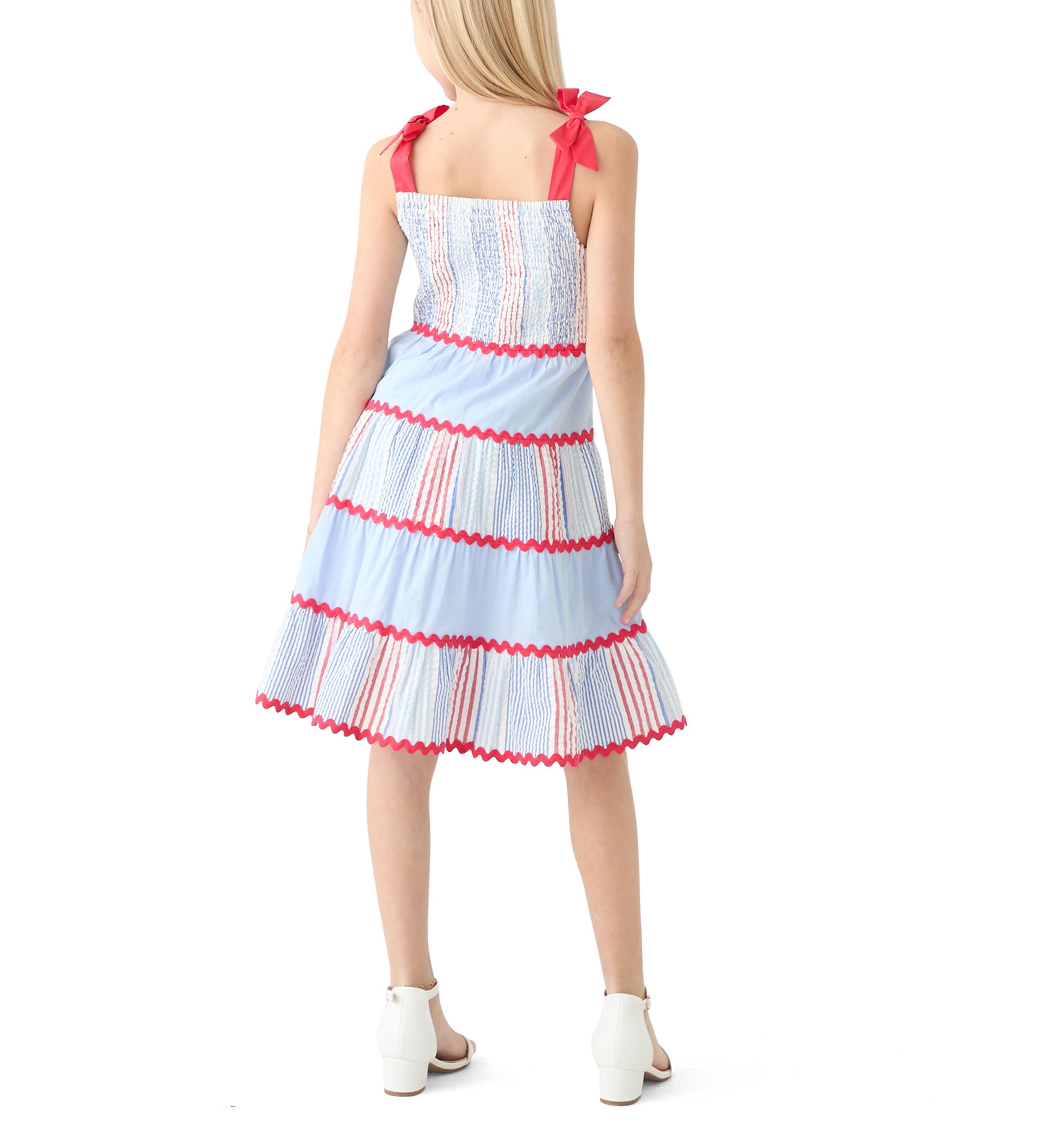 Girls 7-16 Bow Strap Pattern Mix Dress