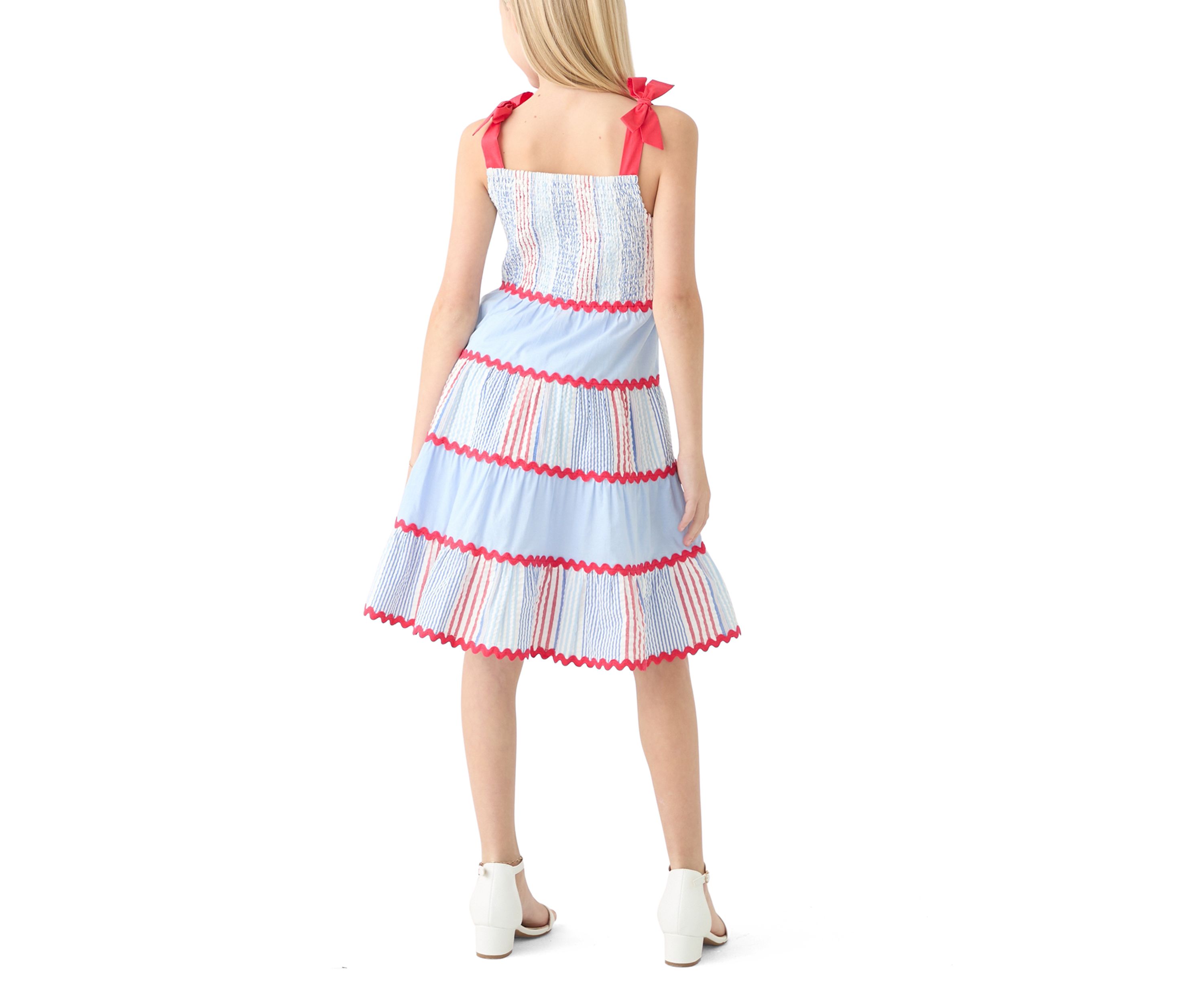 Girls 7-16 Bow Strap Pattern Mix Dress