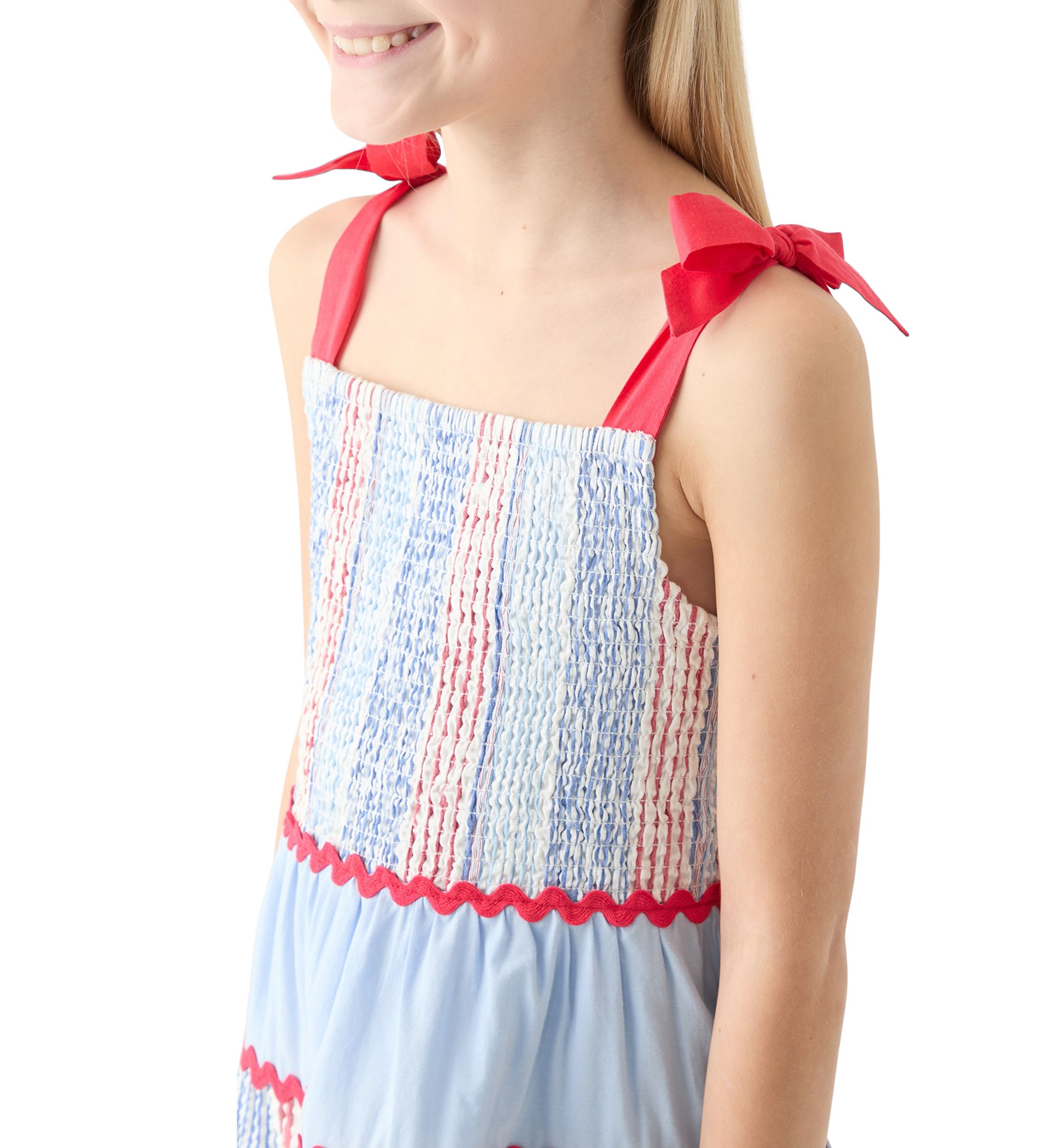 Girls 7-16 Bow Strap Pattern Mix Dress