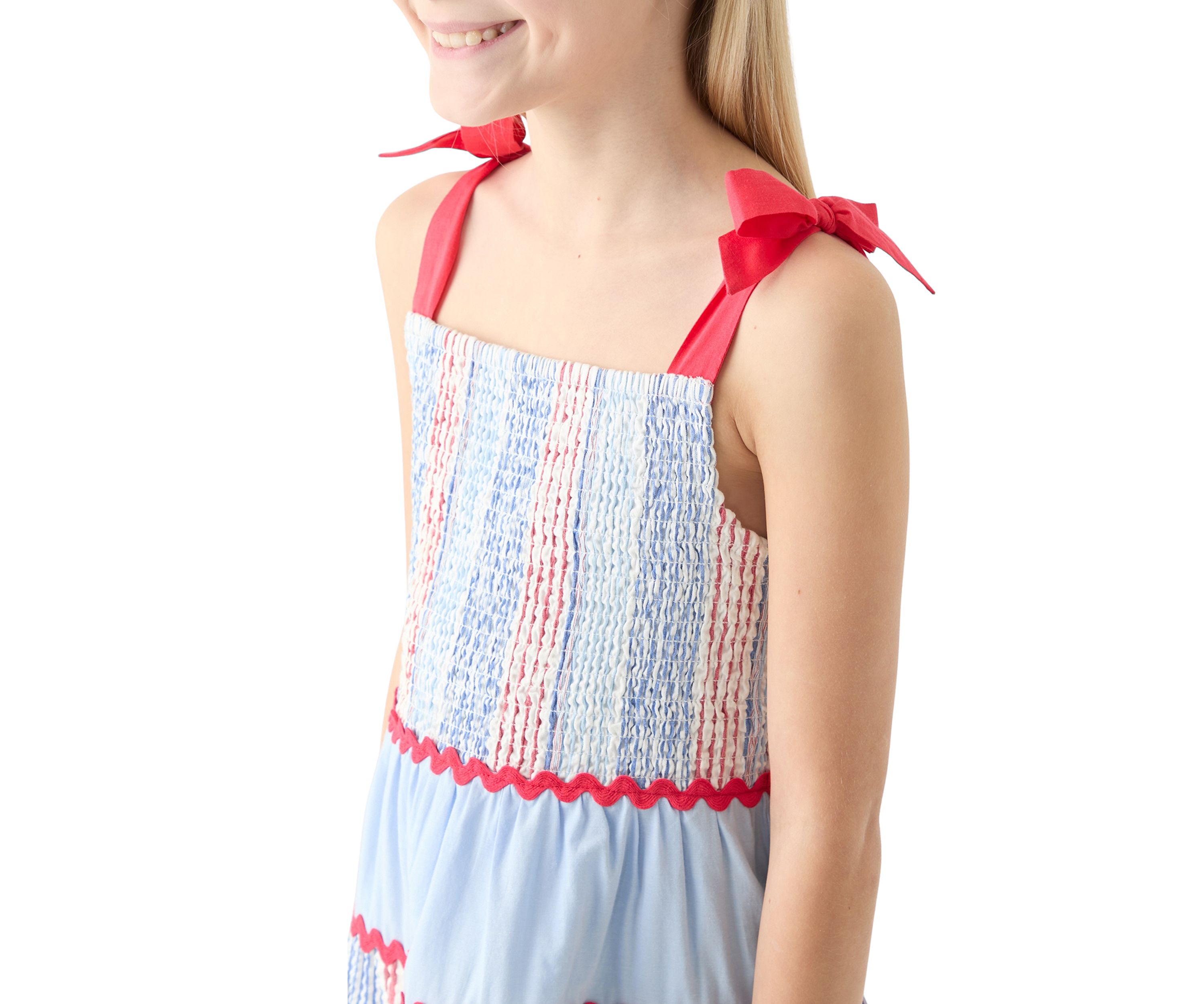 Girls 7-16 Bow Strap Pattern Mix Dress