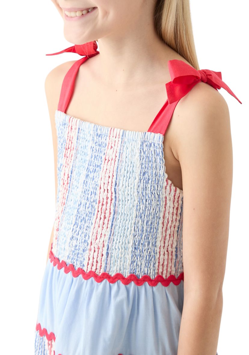 Girls 7-16 Bow Strap Pattern Mix Dress
