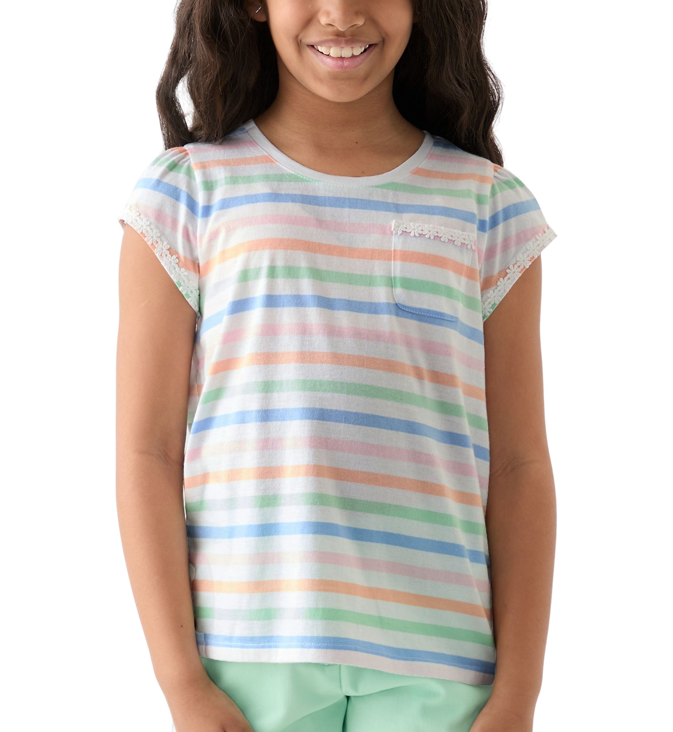 Girls 7-16 Daisy Trim Pocket T-Shirt