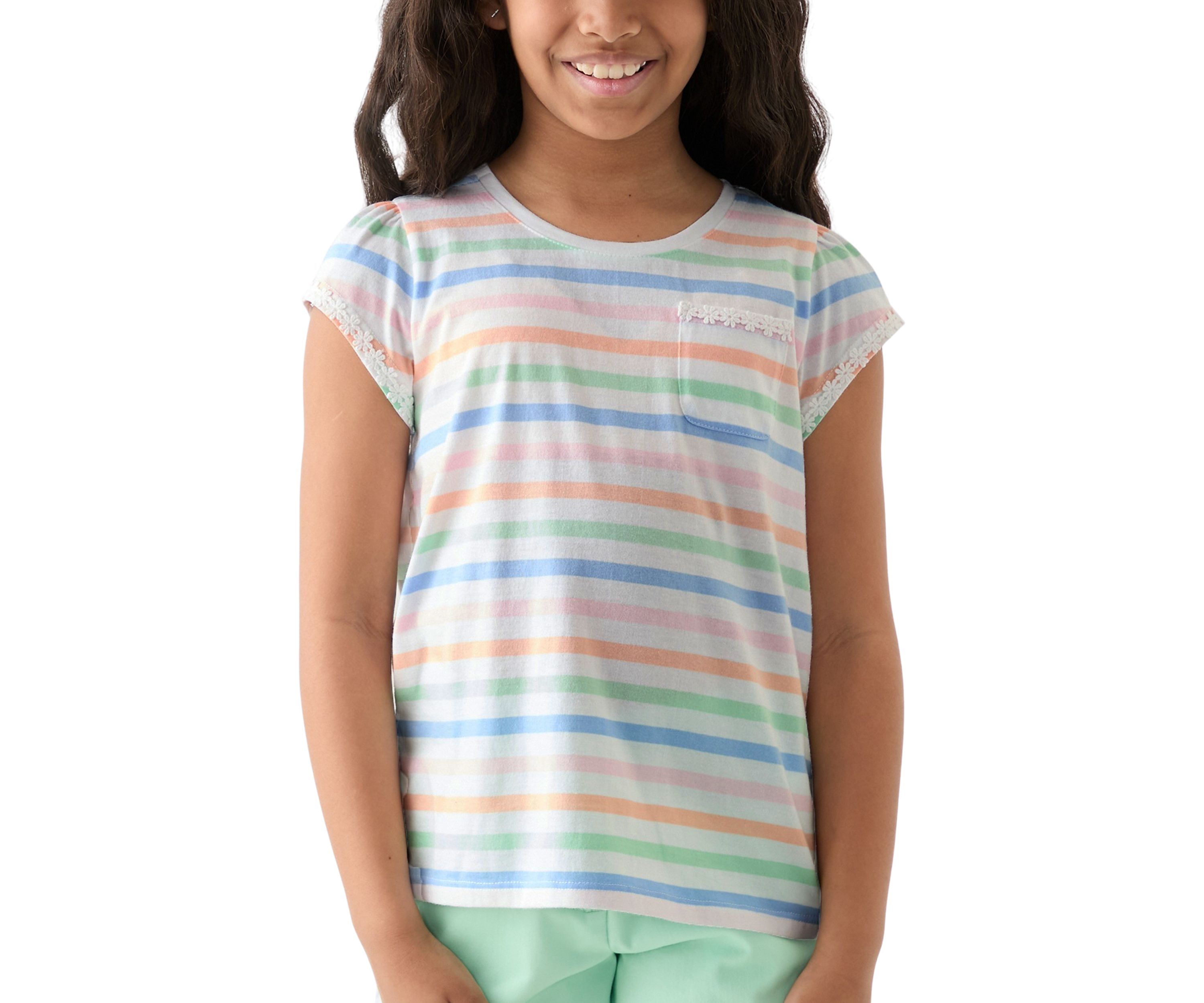 Girls 7-16 Daisy Trim Pocket T-Shirt