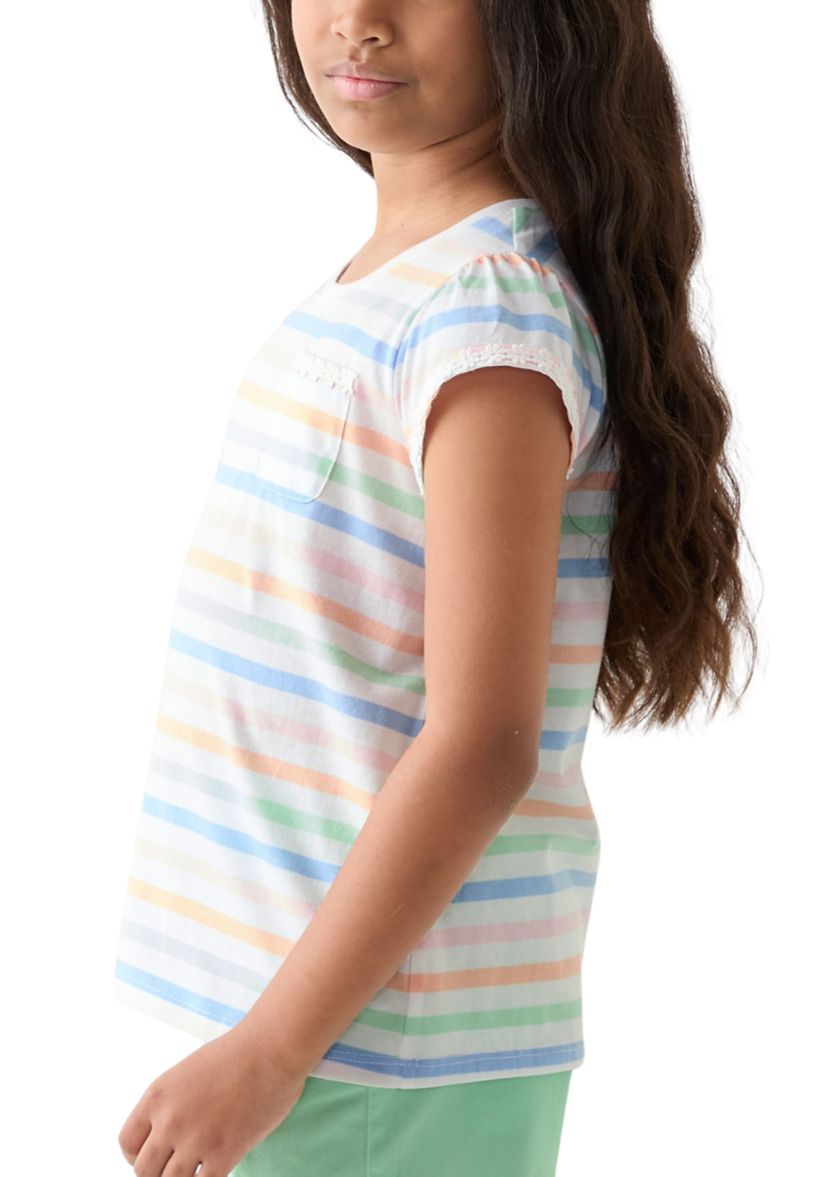 Girls 7-16 Daisy Trim Pocket T-Shirt
