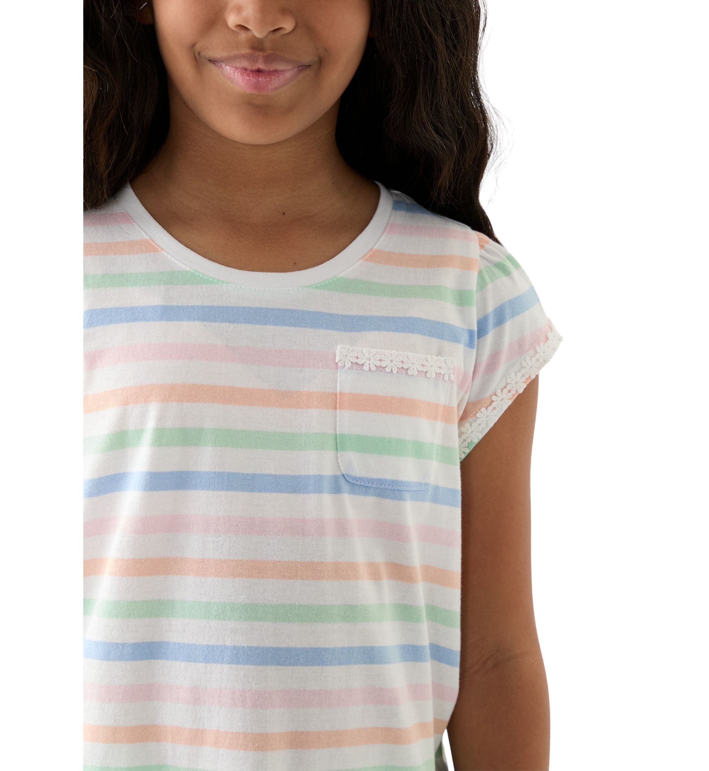 Girls 7-16 Daisy Trim Pocket T-Shirt
