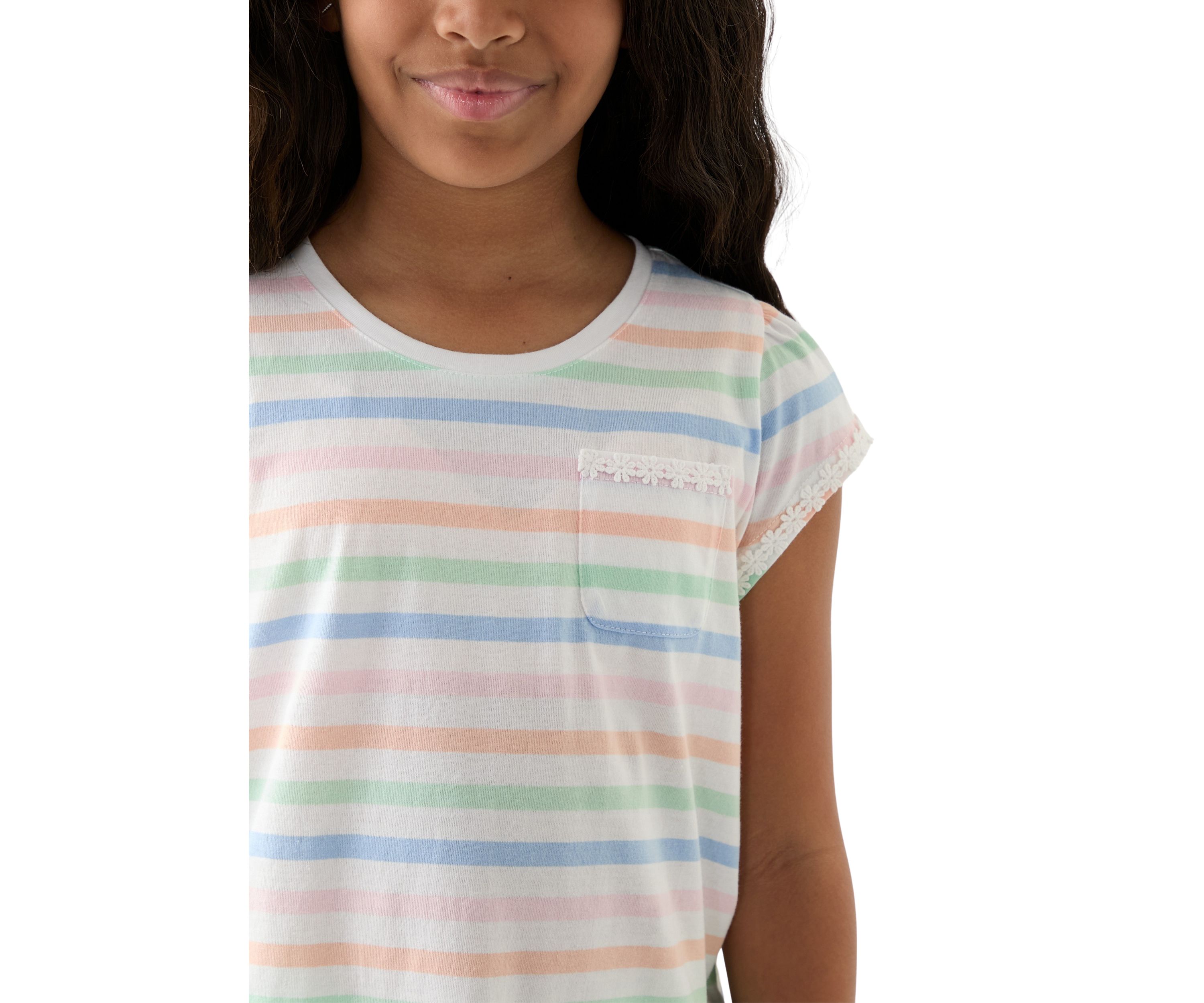 Girls 7-16 Daisy Trim Pocket T-Shirt