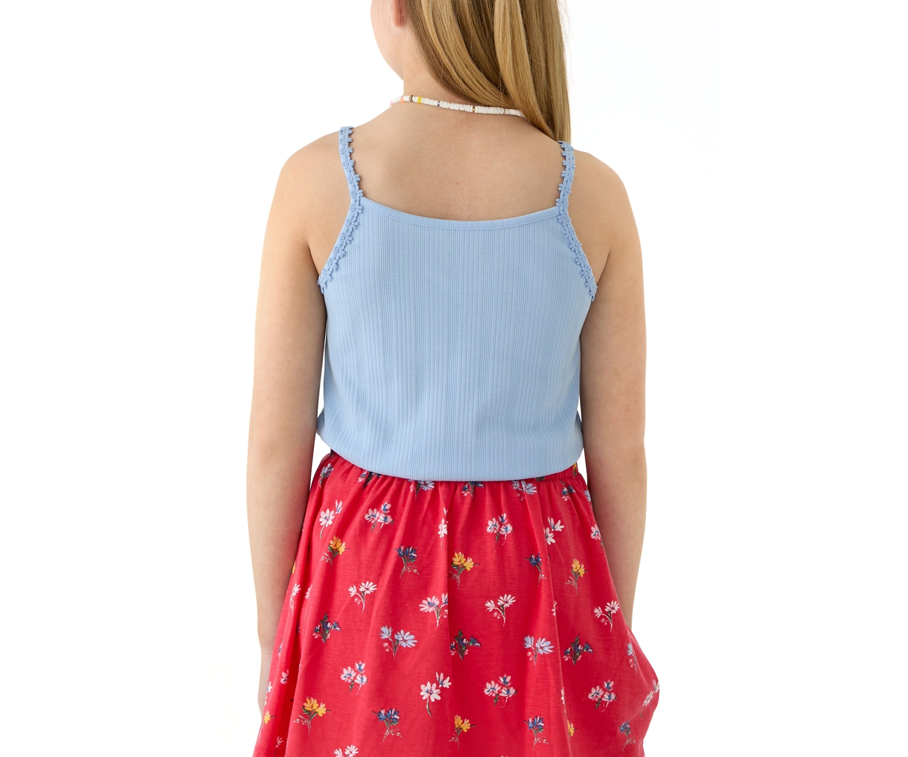 Girls 7-16 Ribbed Knit Daisy Trim Tank Top