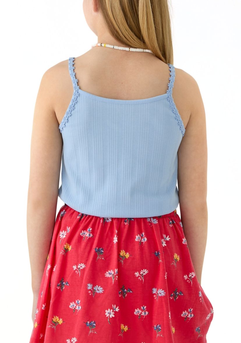 Girls 7-16 Ribbed Knit Daisy Trim Tank Top
