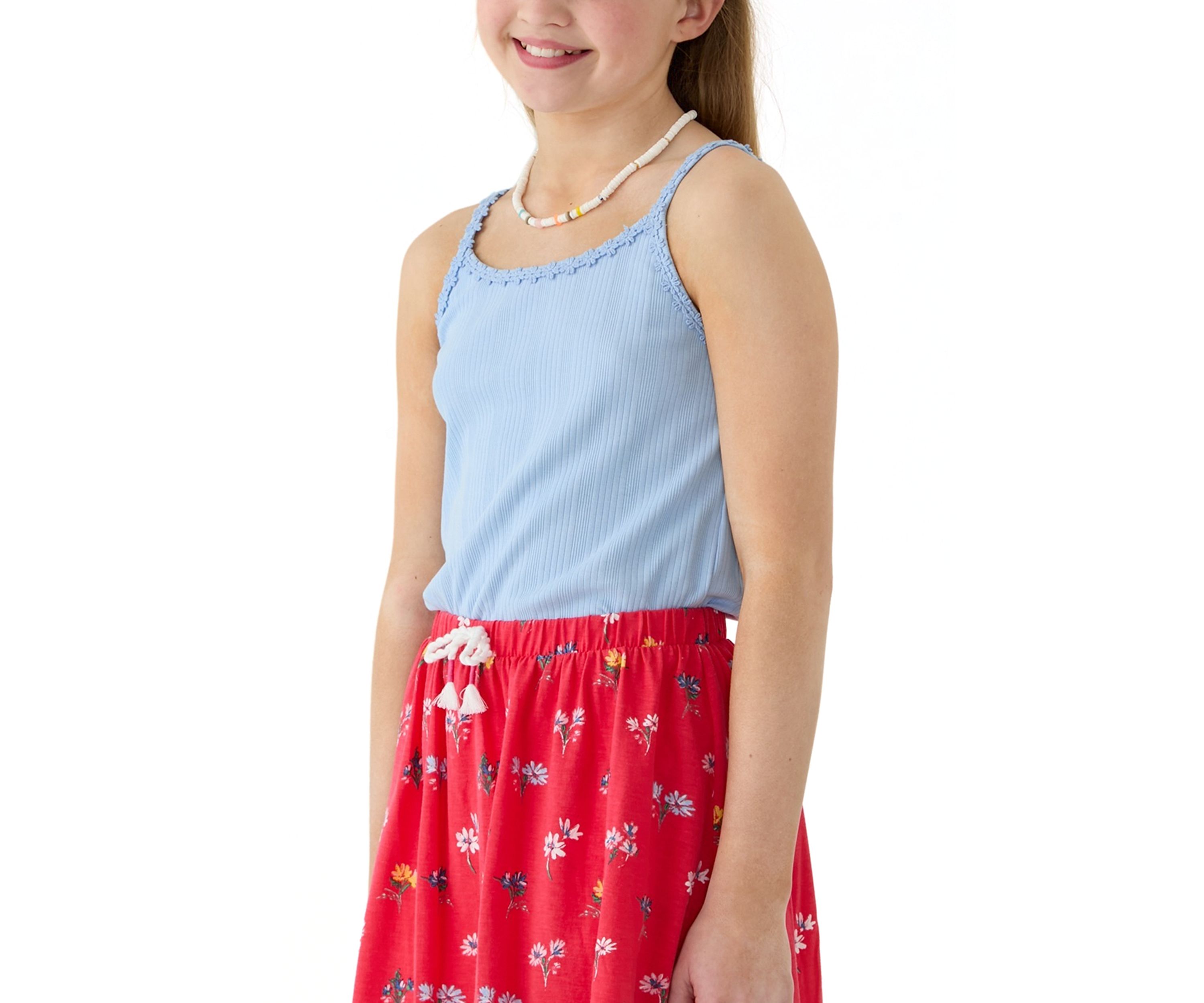 Girls 7-16 Ribbed Knit Daisy Trim Tank Top