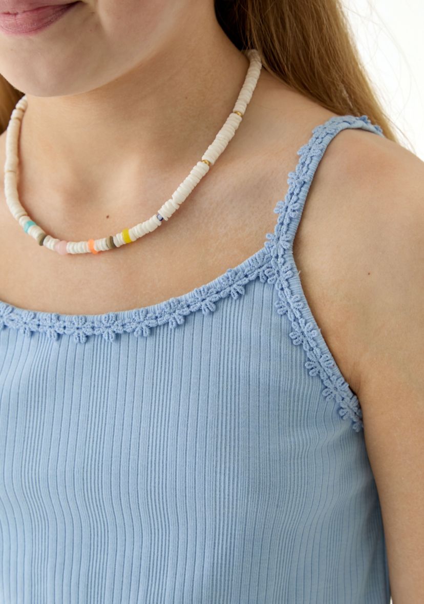 Girls 7-16 Ribbed Knit Daisy Trim Tank Top