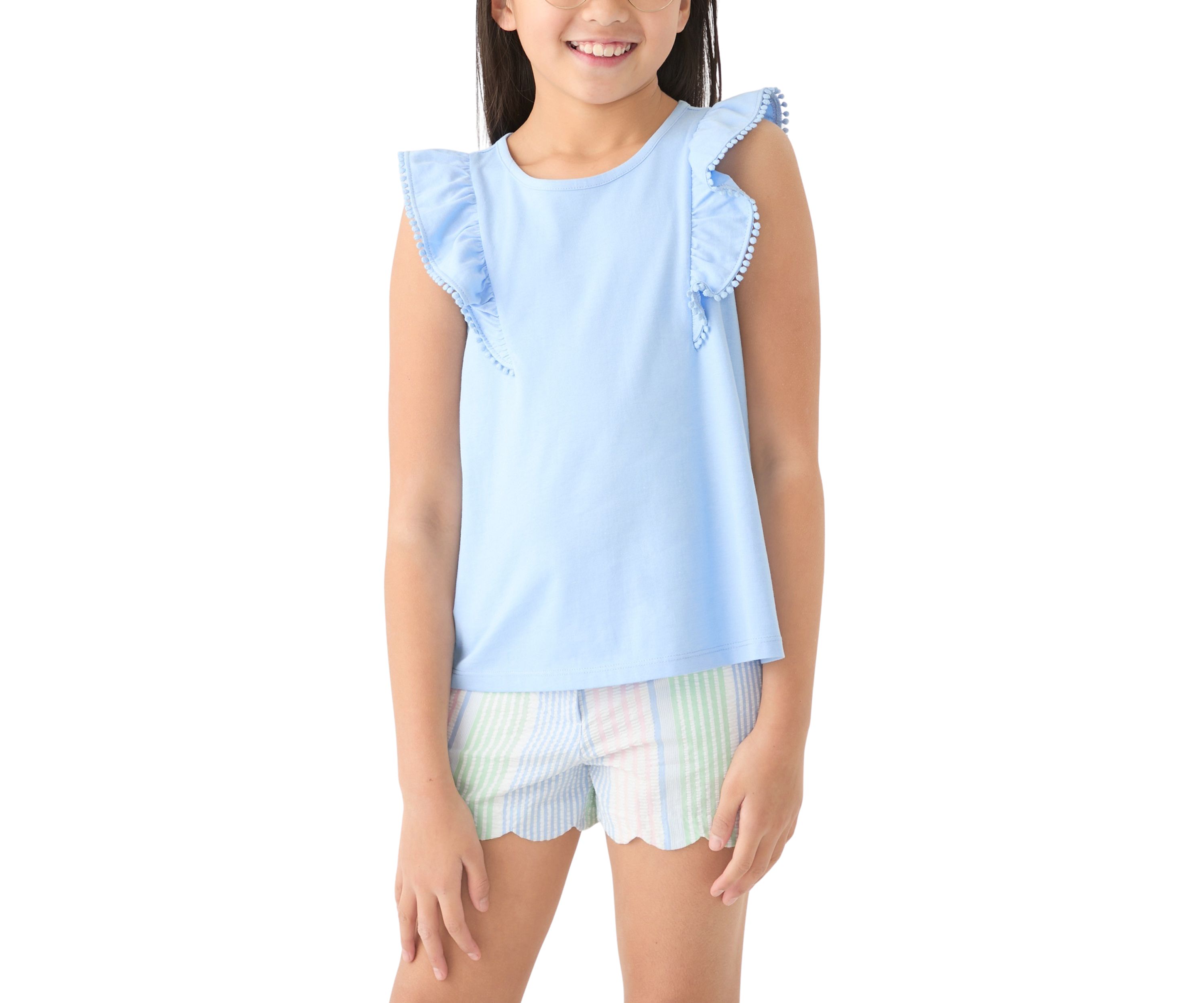 Girls 7-16 Pom Trim Ruffle Tank Top