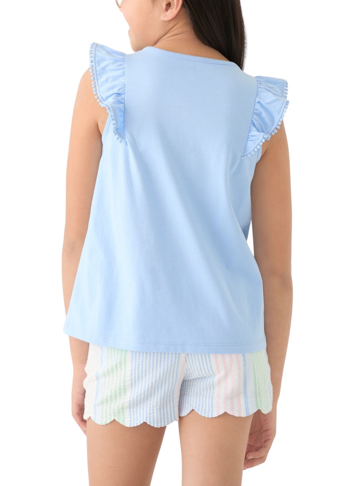 Girls 7-16 Pom Trim Ruffle Tank Top