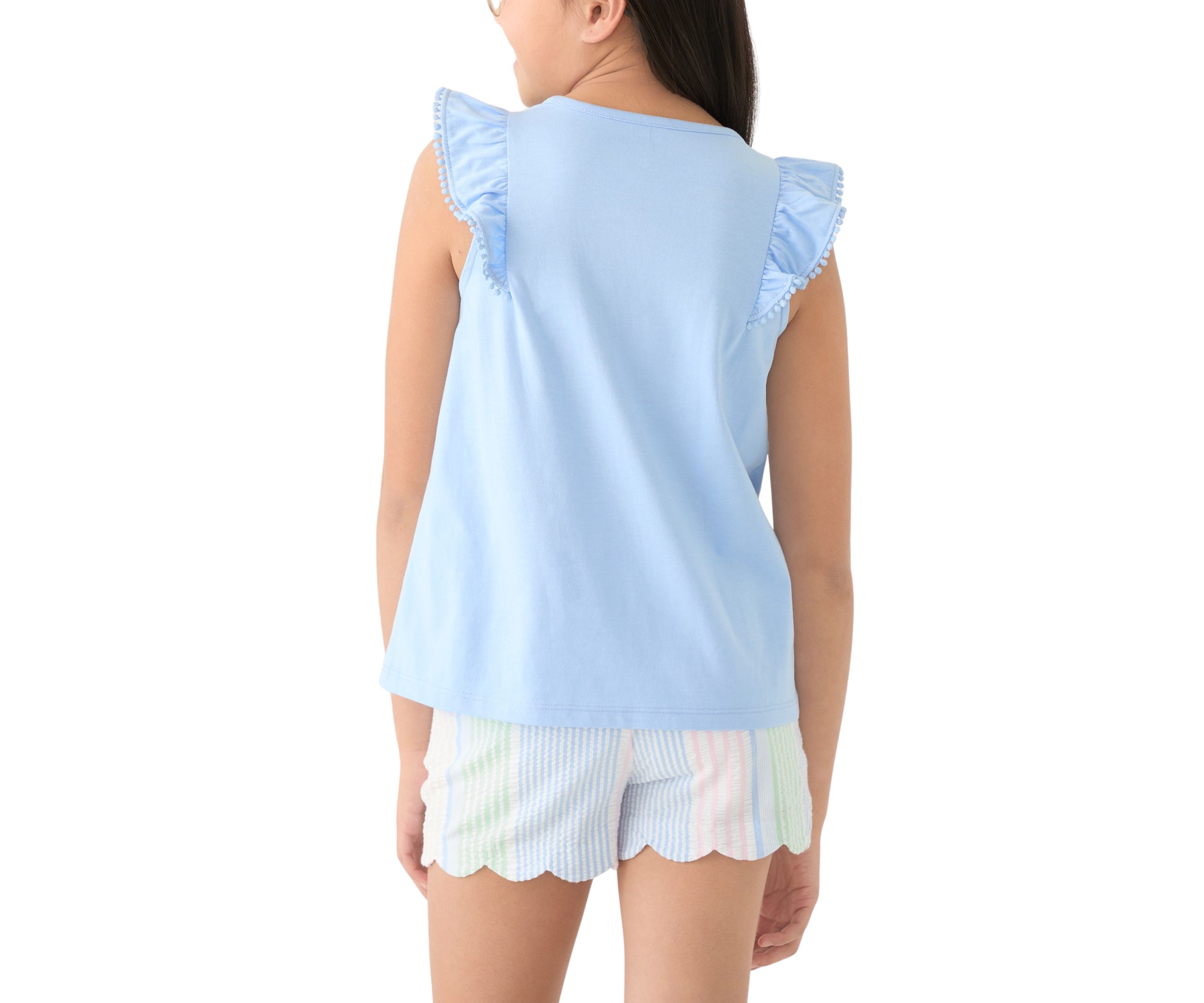 Girls 7-16 Pom Trim Ruffle Tank Top