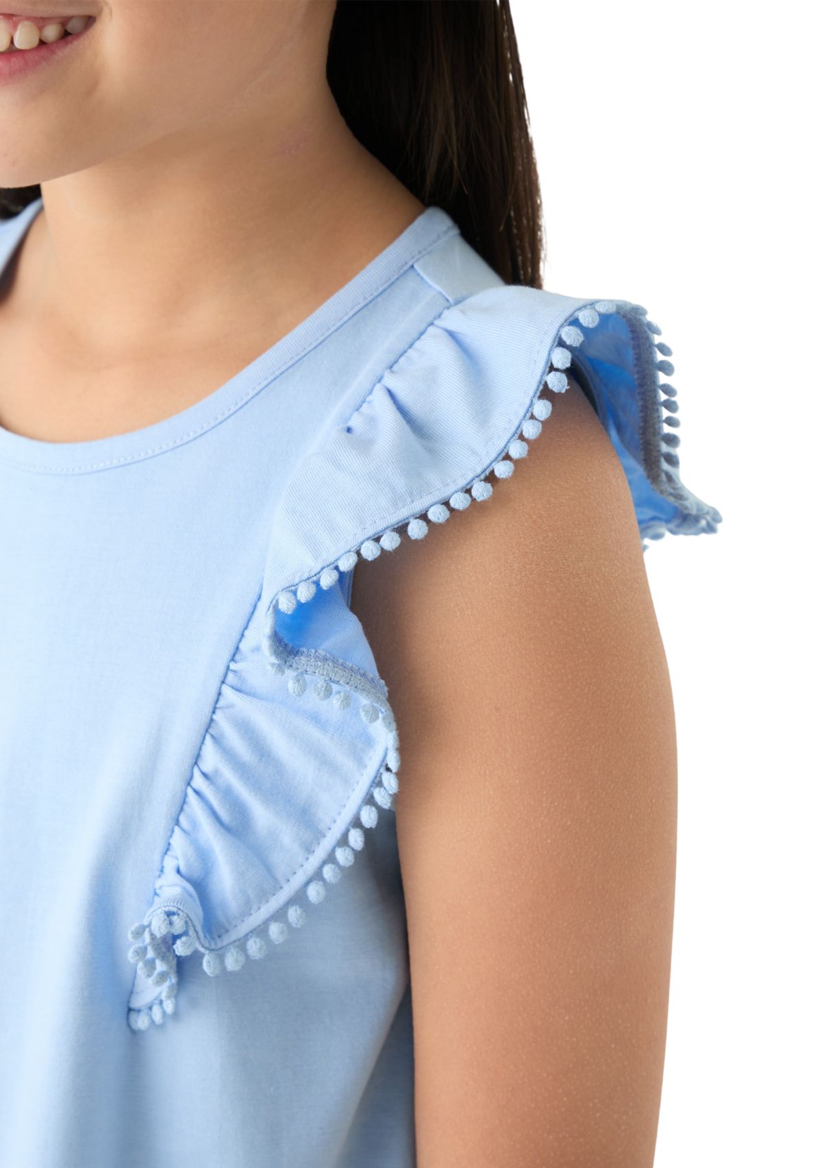 Girls 7-16 Pom Trim Ruffle Tank Top