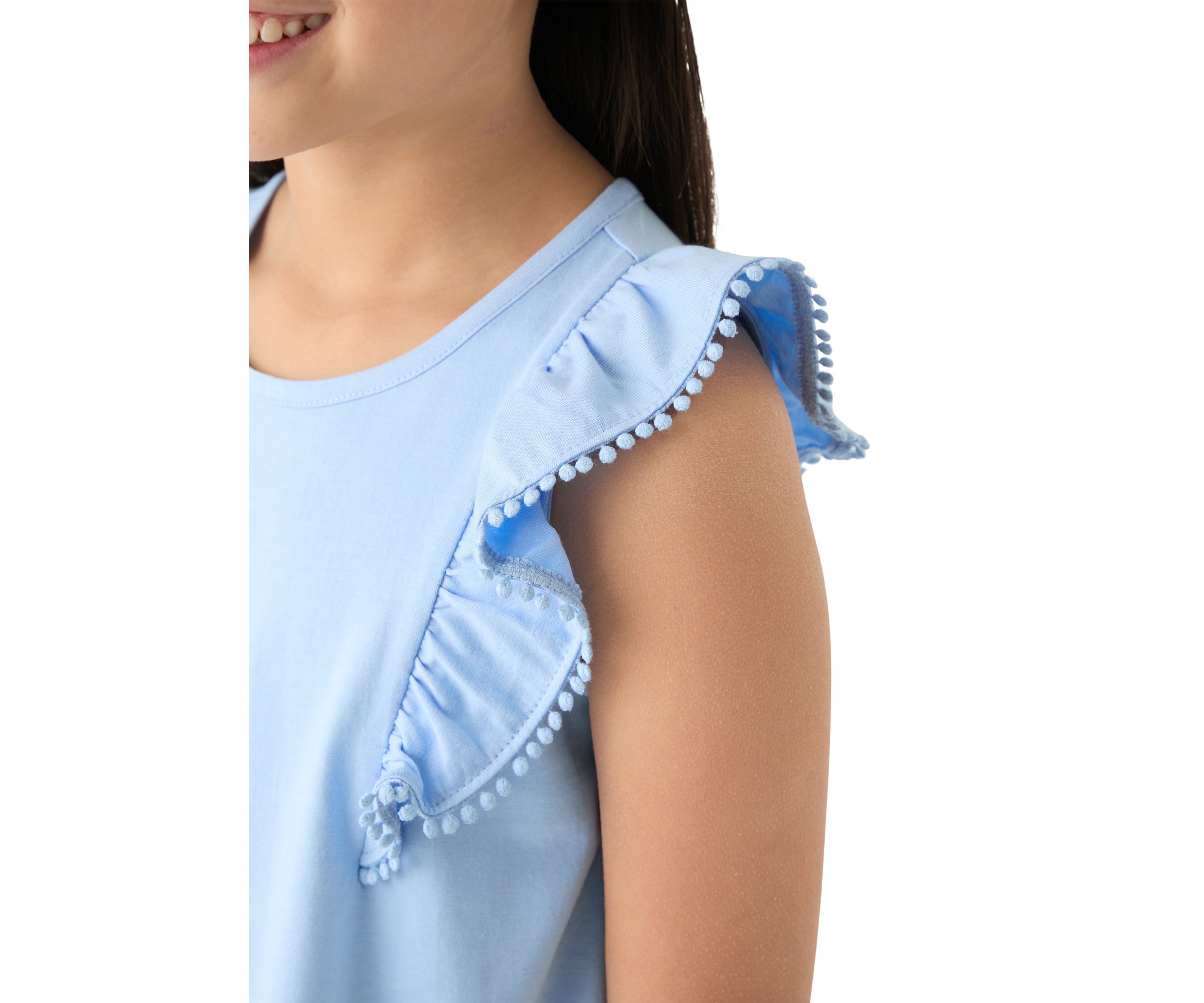Girls 7-16 Pom Trim Ruffle Tank Top