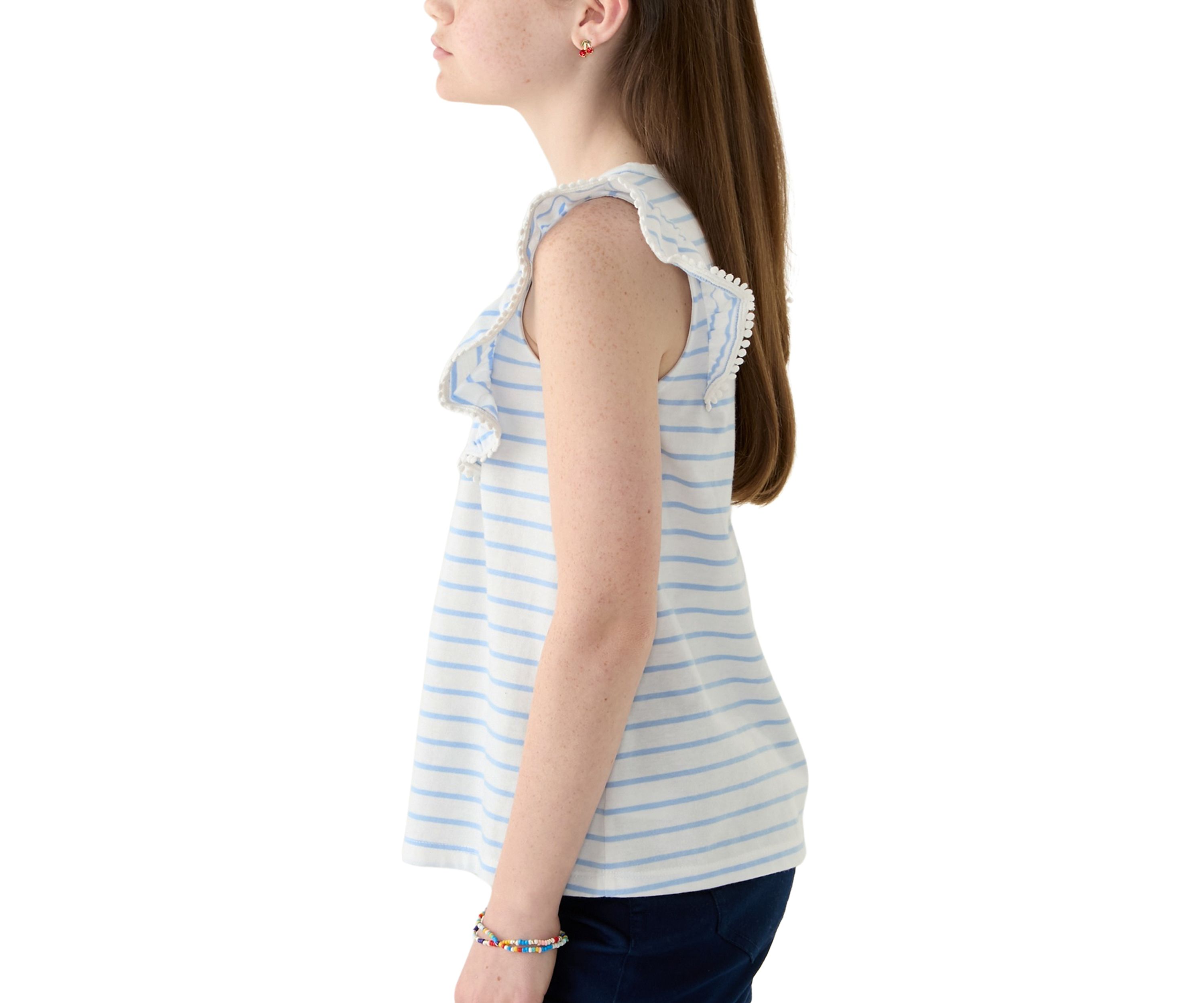 Girls 7-16 Pom Trim Ruffle Yarn Dyed Tank Top