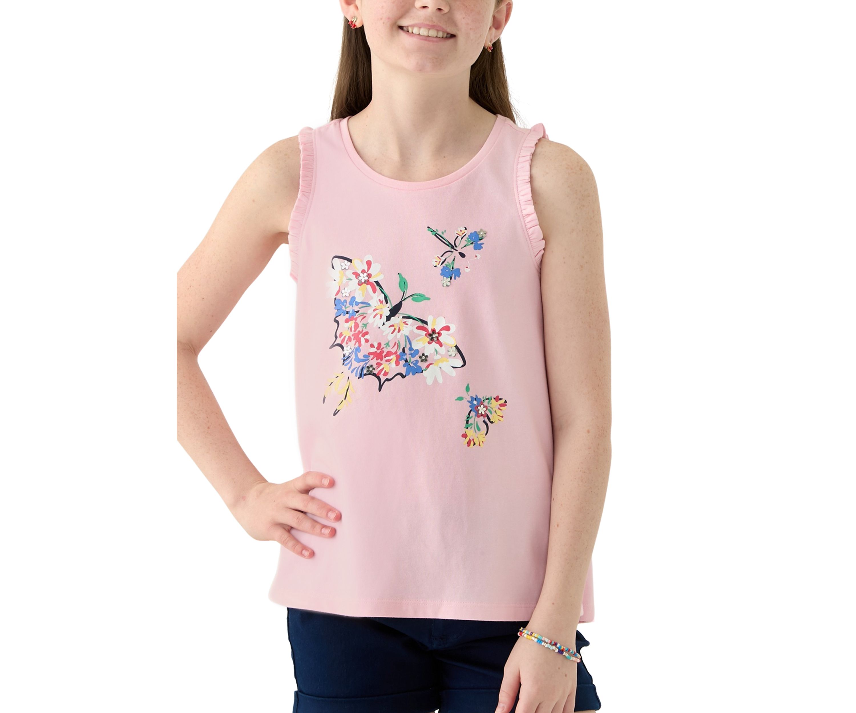 Girls 7-16 Ruffle Trim Graphic Tank Top