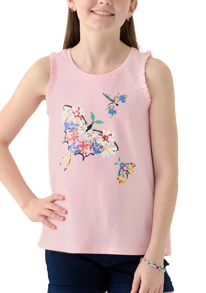 Girls 7-16 Ruffle Trim Graphic Tank Top