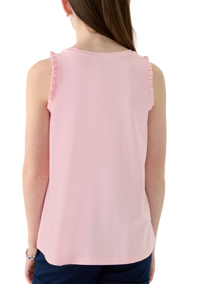 Girls 7-16 Ruffle Trim Graphic Tank Top