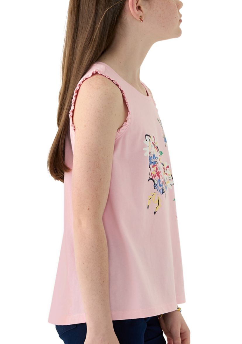 Girls 7-16 Ruffle Trim Graphic Tank Top
