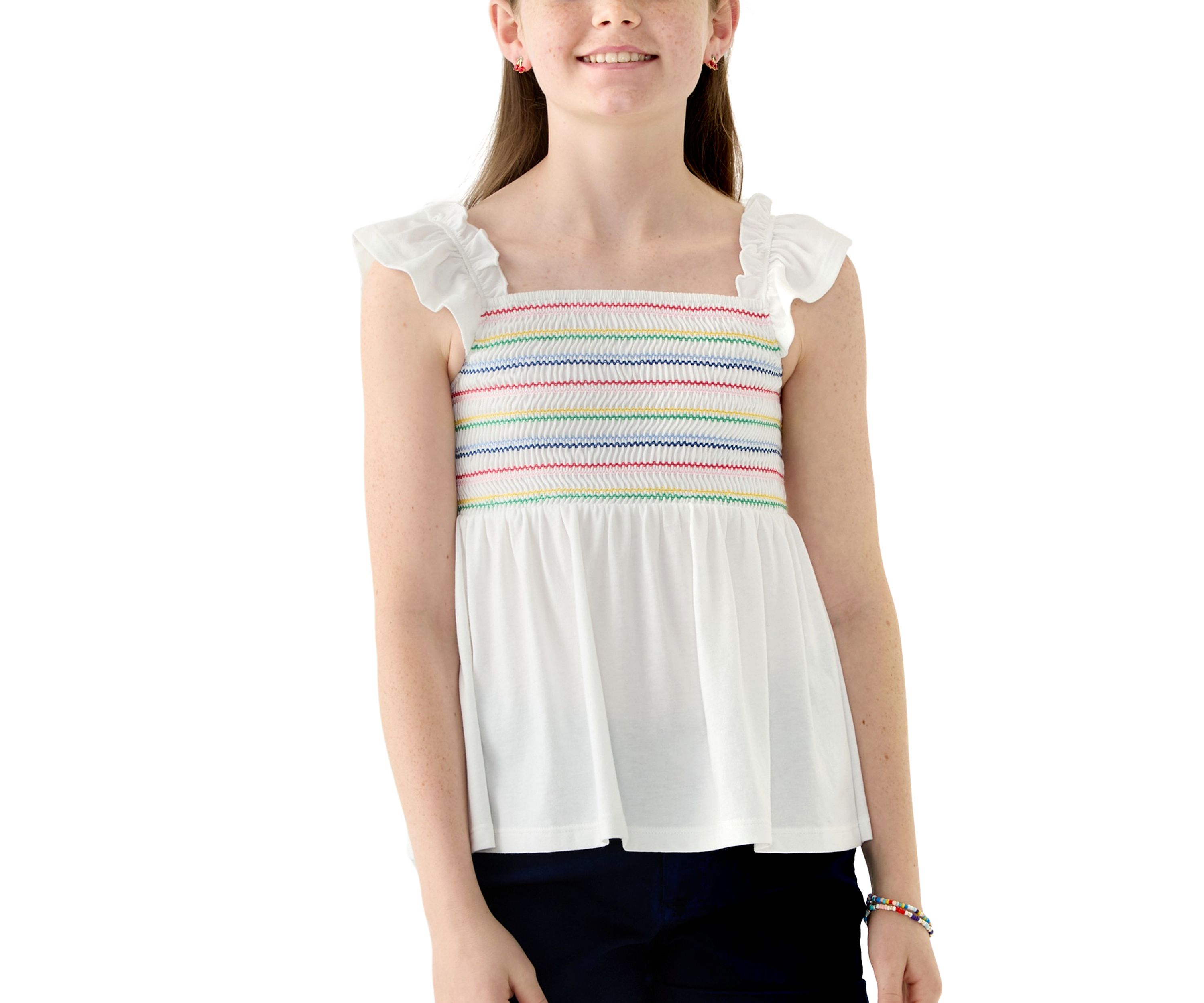 Girls 7-16 Smocked Knit Flutter Tank Top