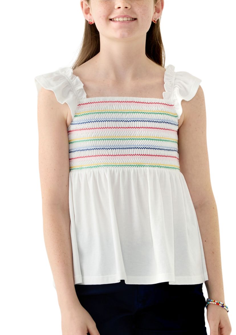 Girls 7-16 Smocked Knit Flutter Tank Top