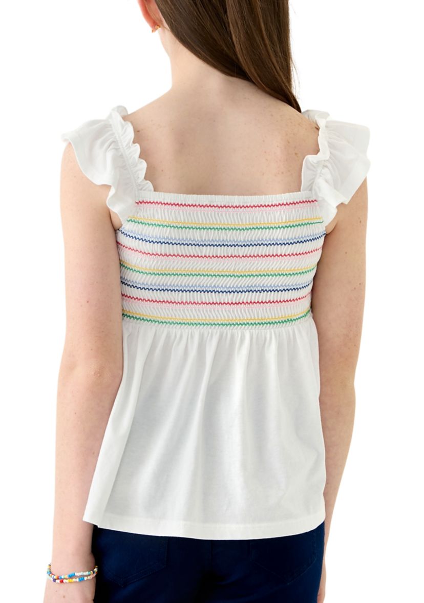 Girls 7-16 Smocked Knit Flutter Tank Top