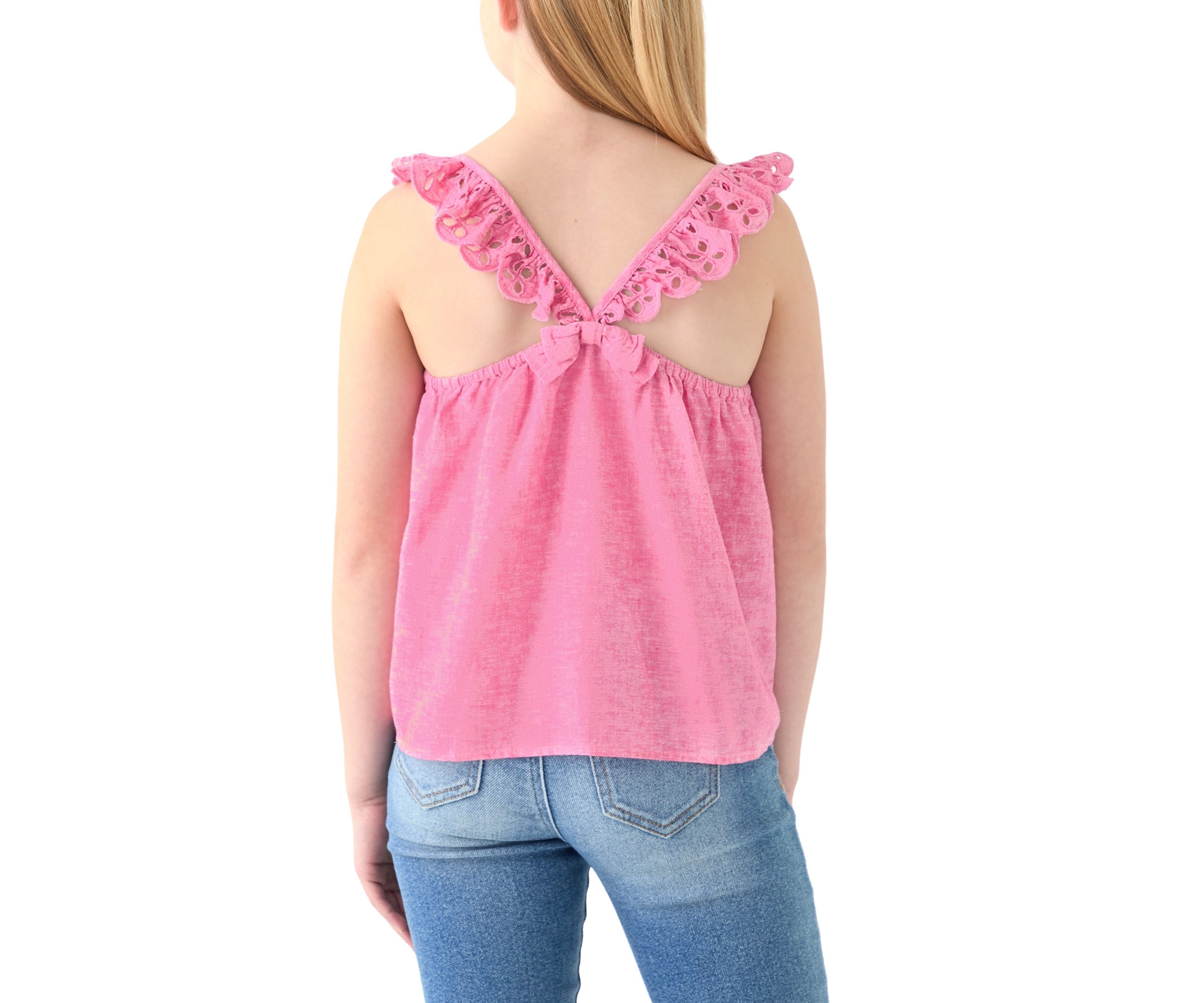 Girls 7-16 Linen Eyelet Flutter Sleeve Tank Top