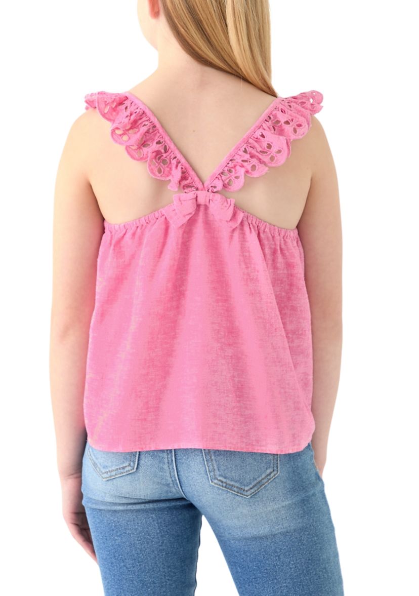 Girls 7-16 Linen Eyelet Flutter Sleeve Tank Top