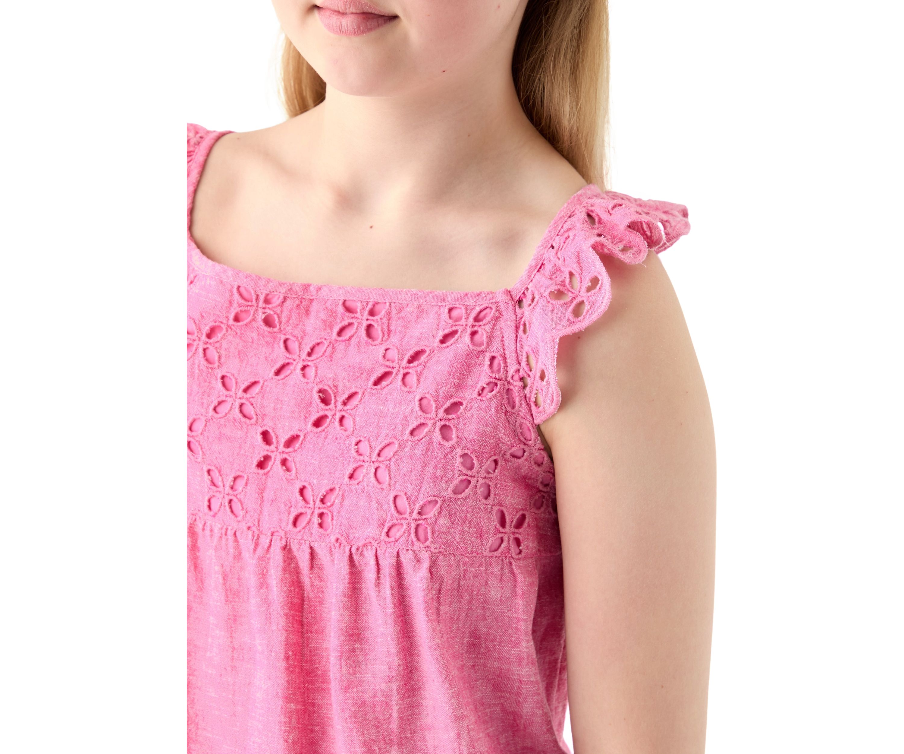 Girls 7-16 Linen Eyelet Flutter Sleeve Tank Top