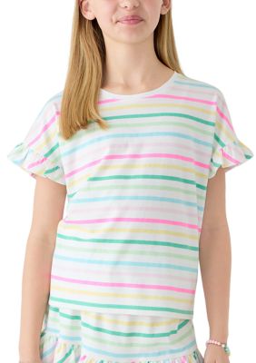 Crown & Ivy Girls 7-16 Short Sleeve Ruffle Essential Printed T-Shirt, XL