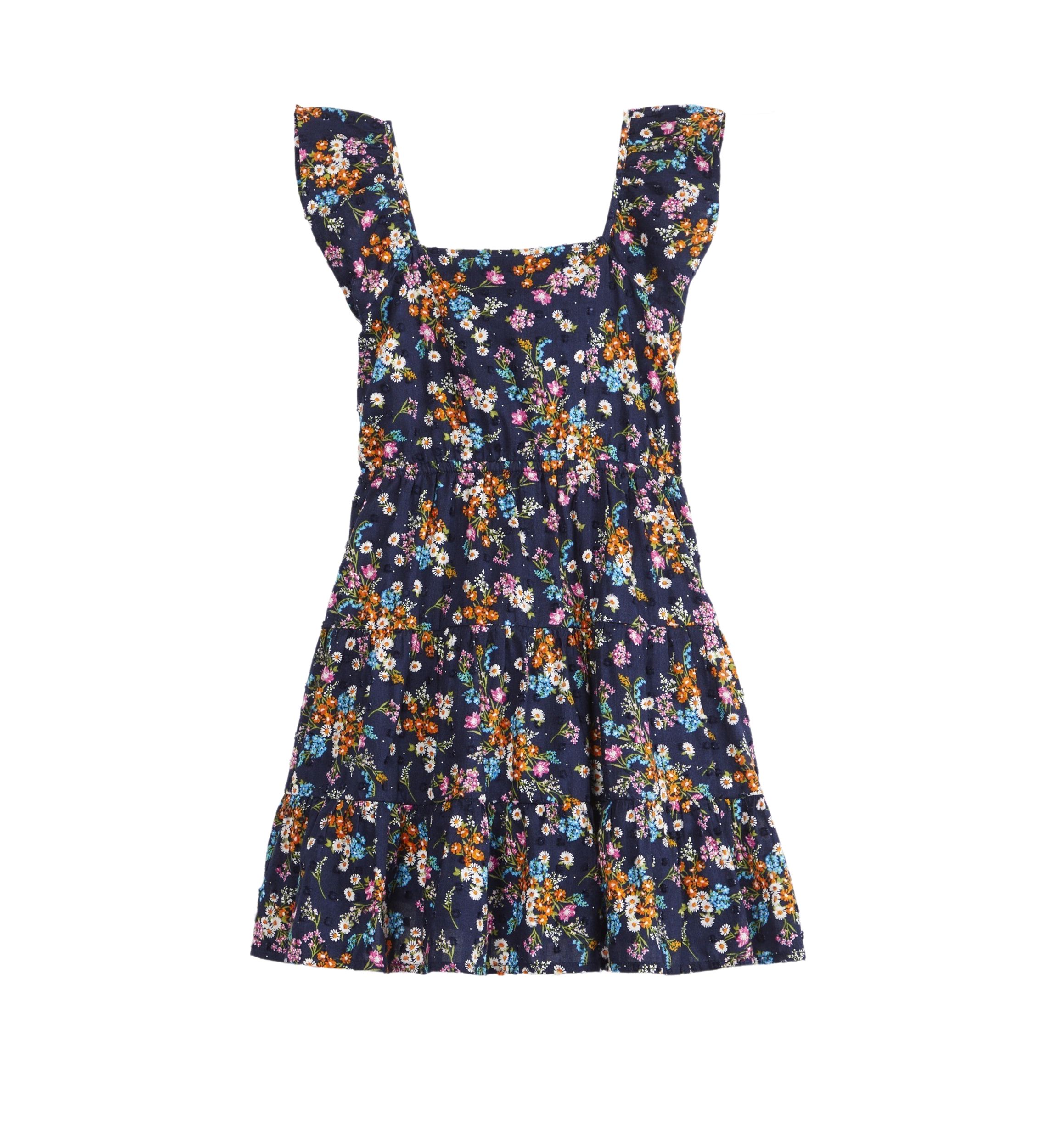 Girls 4-6x Ruffle Shoulder Floral Tie Back Dress