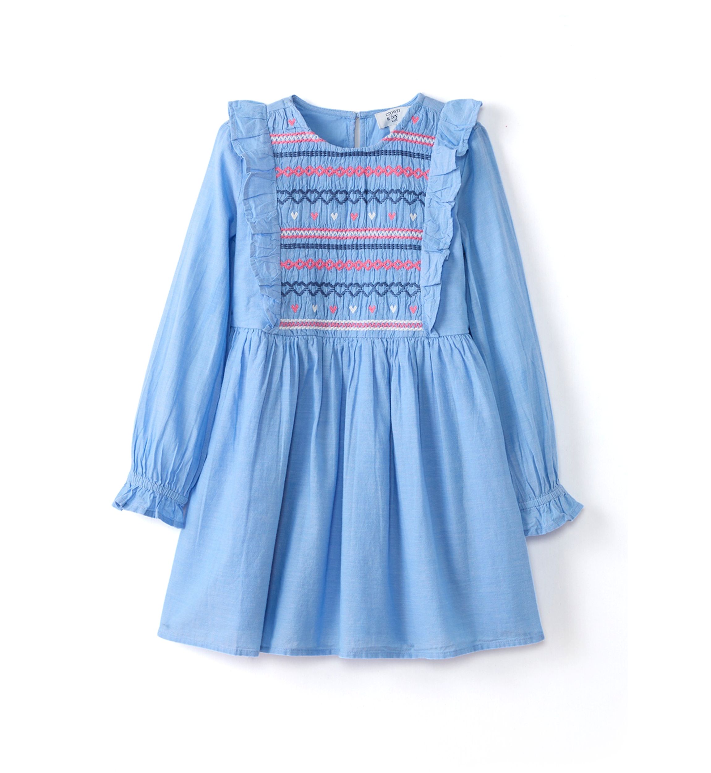 Girls 4-6x Long Sleeve Smocked Ruffle Dress