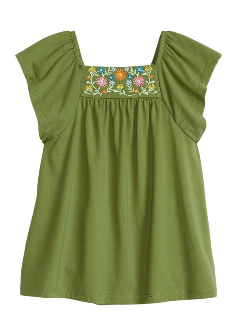 Girls 4-6x Flutter Sleeve Embroidered Top