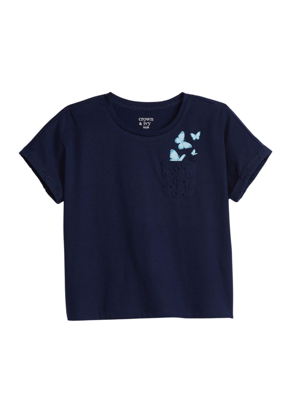 Girls 4-6x Short Sleeve Pocket Eyelet T-Shirt