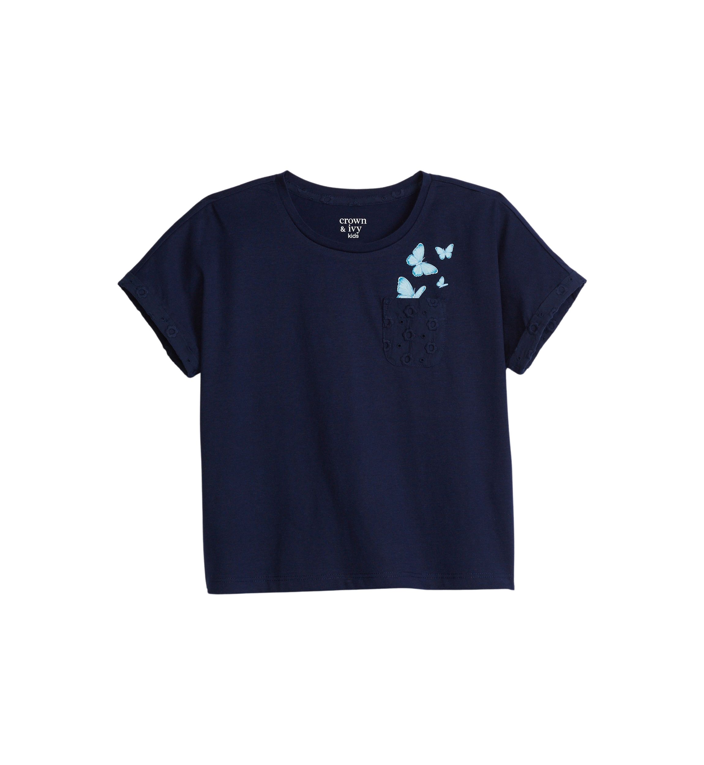 Girls 4-6x Short Sleeve Pocket Eyelet T-Shirt